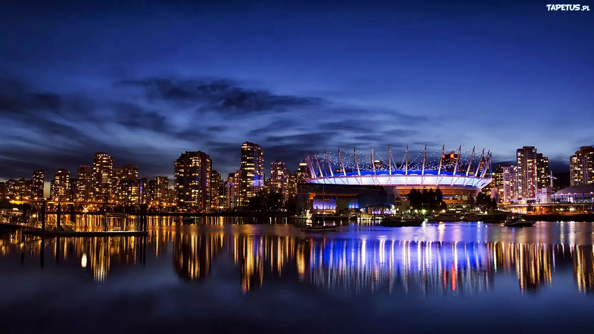Drapacze, Chmur, Stadion, Vancouver, Fragment, Miasta, Nocą