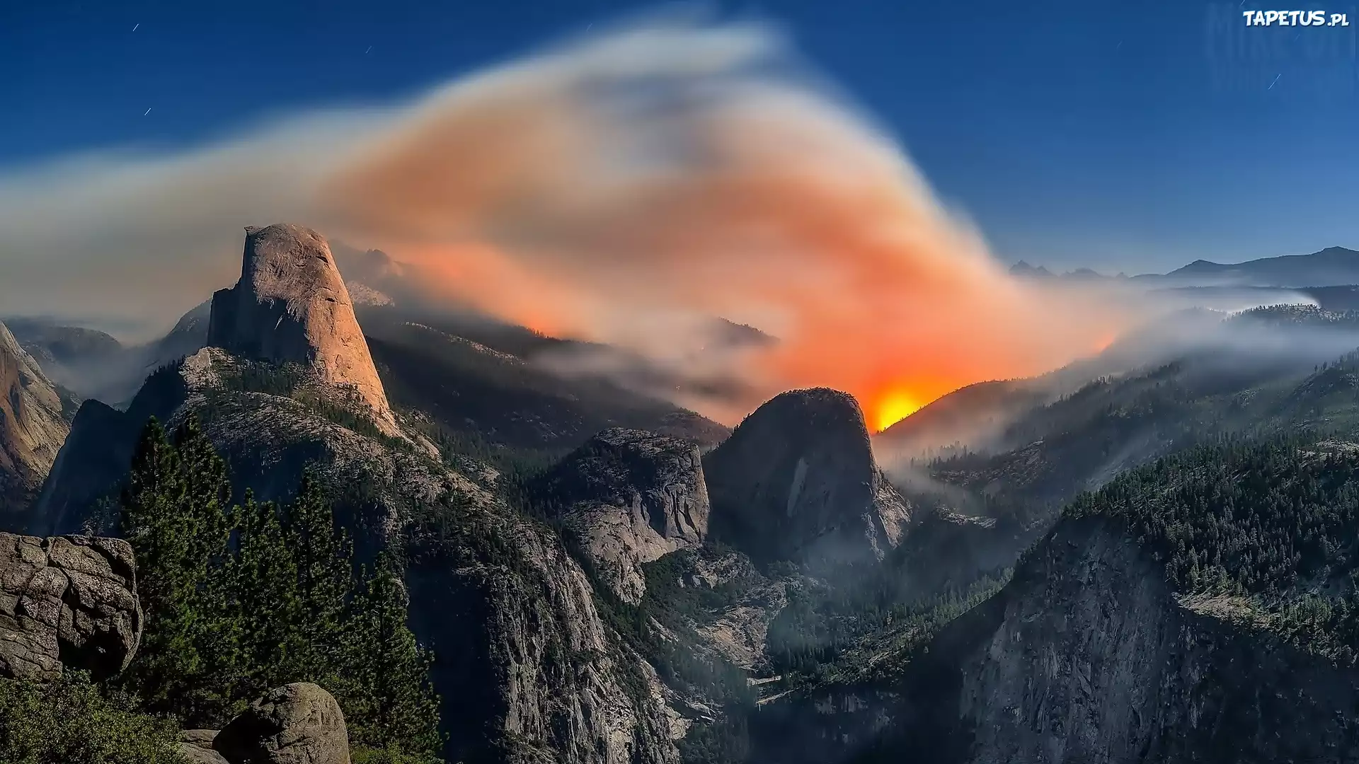Yosemite, Park Narodowy, Góry, Zachód Słońca, Kalifornia