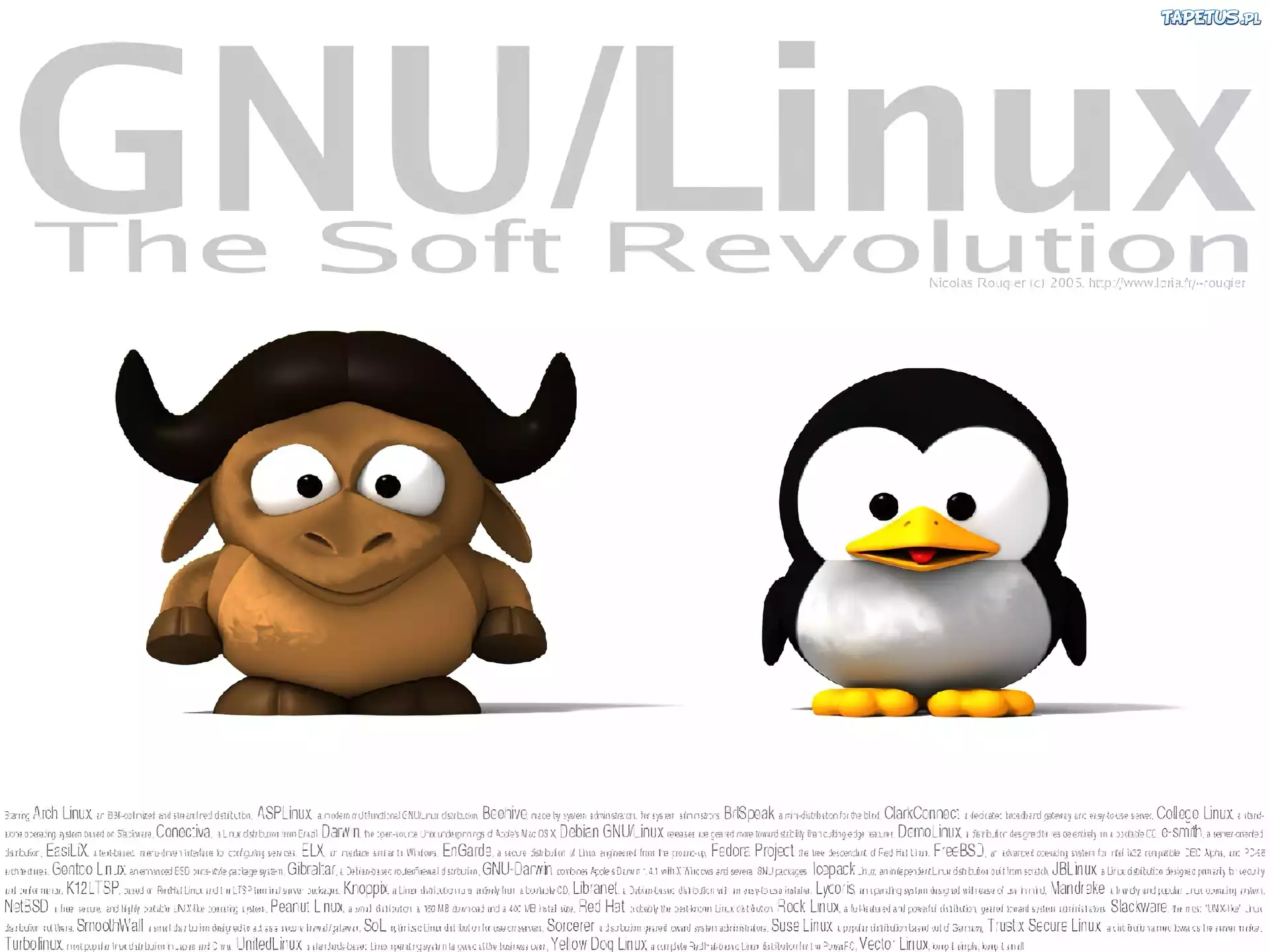 Linux, pingwin, grafika, bawół