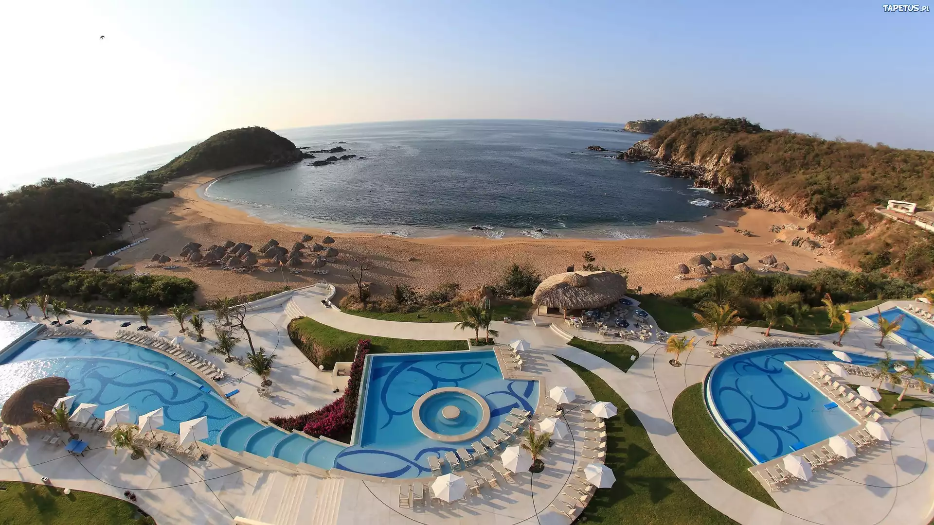 Baseny, Hotel, Zatoka, Plaża, Morze, Kurort