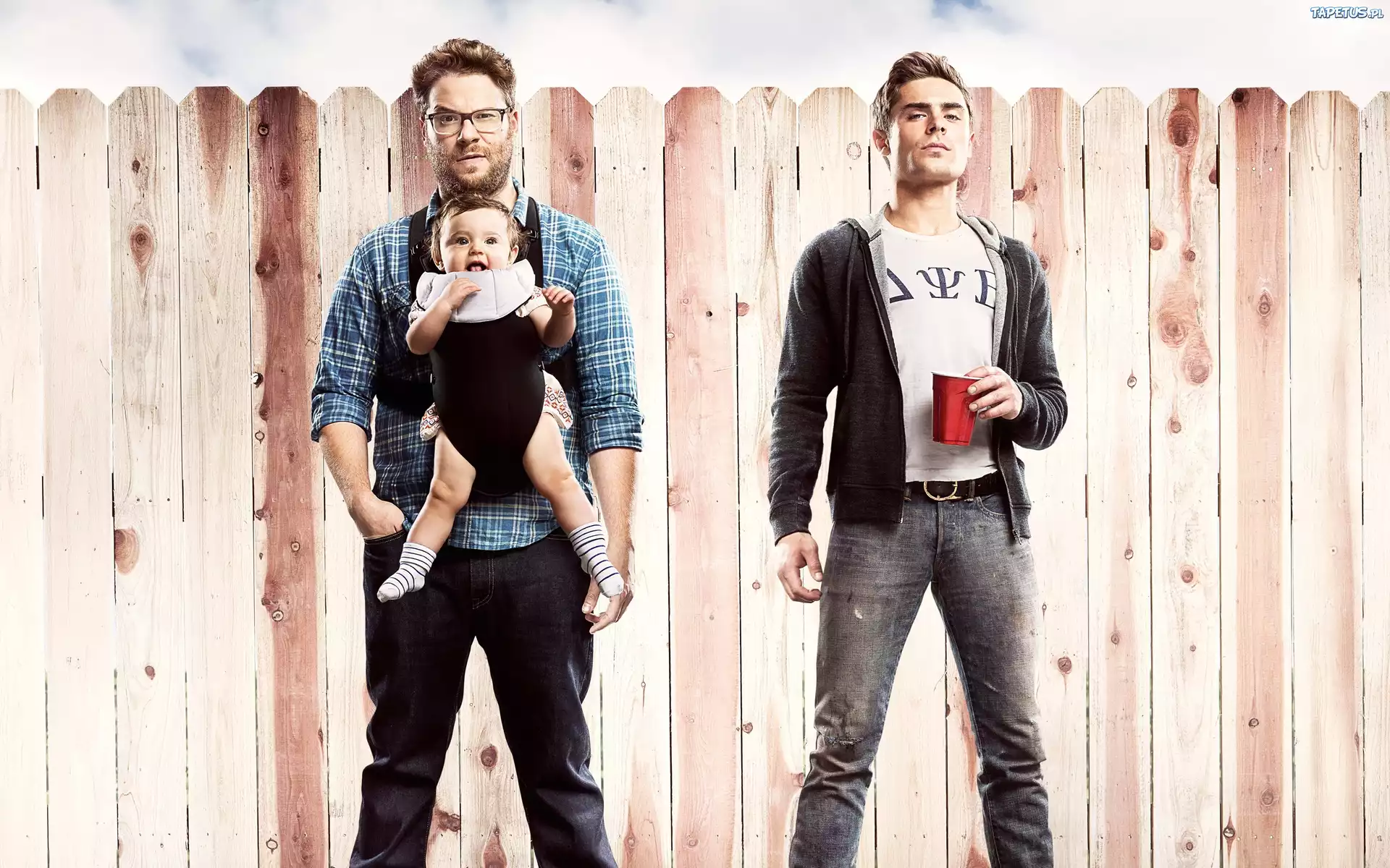 Film, Sąsiedzi, Neighbors, Mężczyźni, Dziecko, Aktorzy, Seth Rogen, Zac Efron, Płot