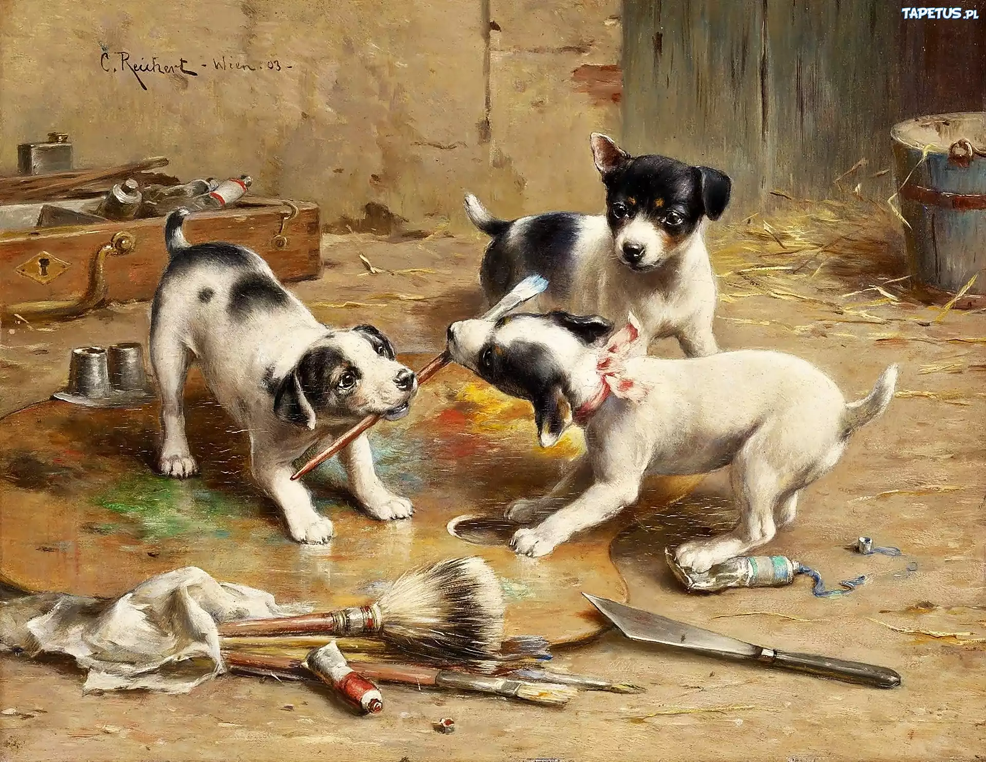 Как собаки сюжет. Художник Carl Reichert (1836-1918).