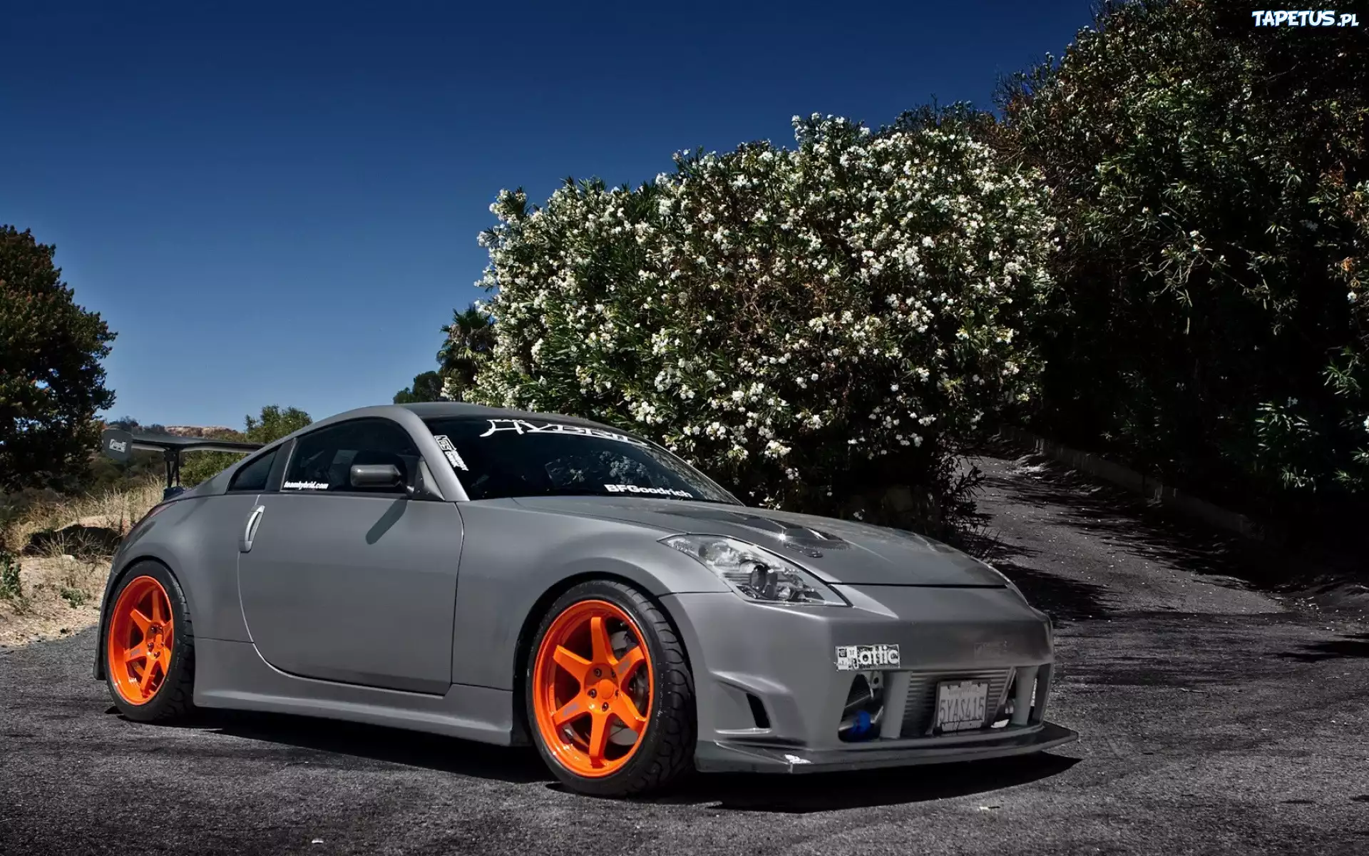 Samochód, Nissan, 350Z, Kwitnące, Drzewa