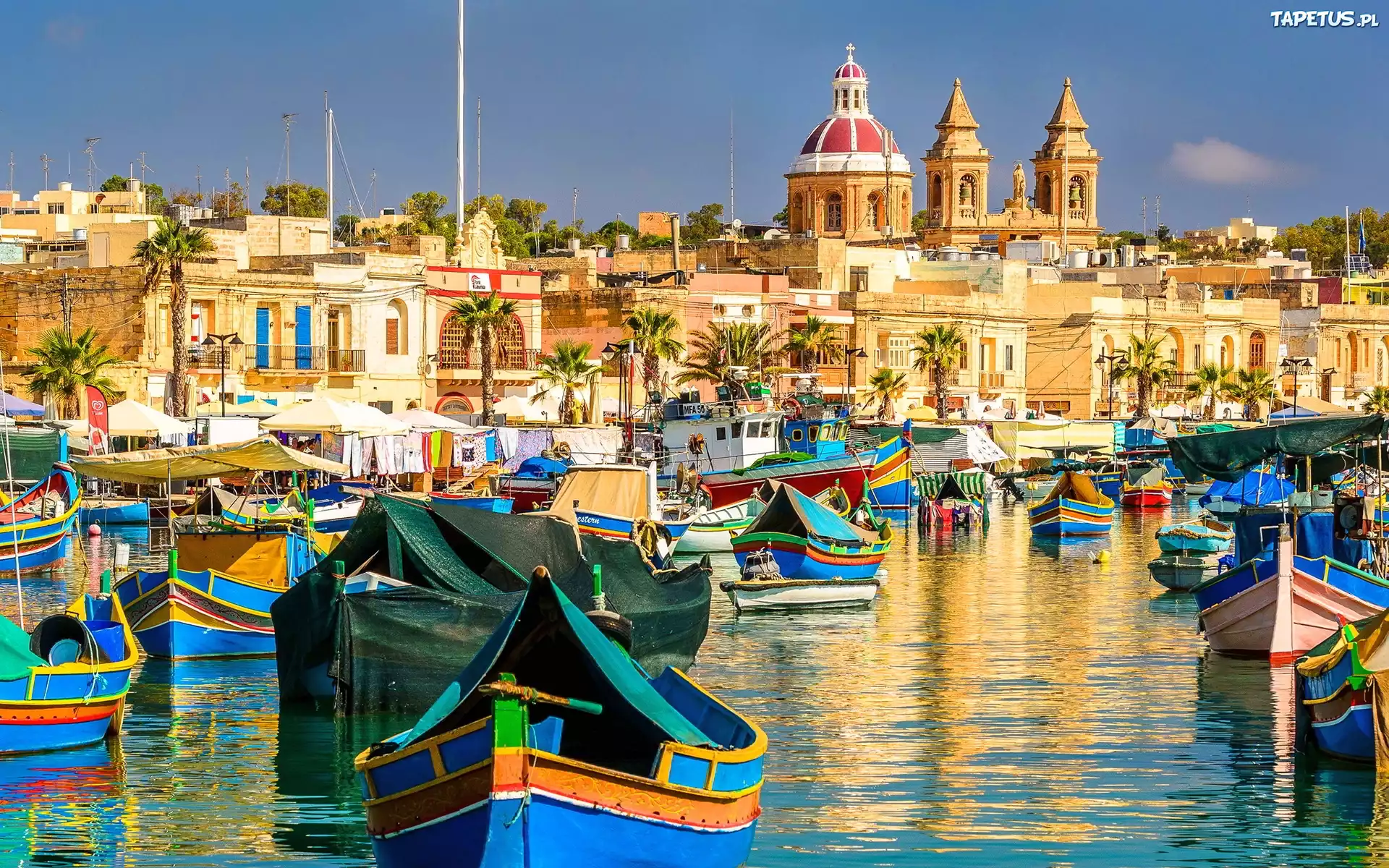 Malta, Marsaxlokk, Miasto, Woda, Łódki