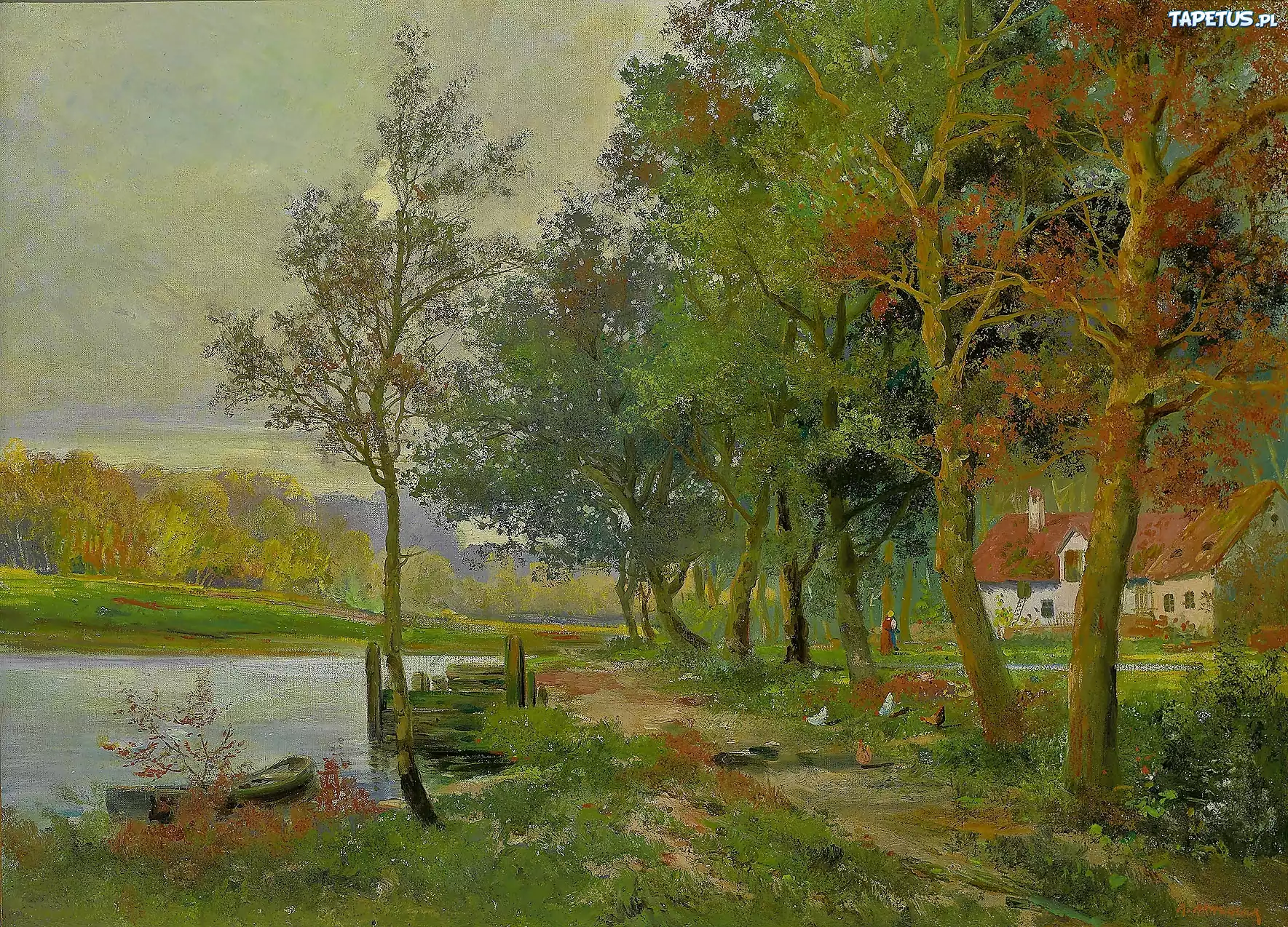 Alois, Arnegger, Las, Jezioro, Łódka, Dom, Kury