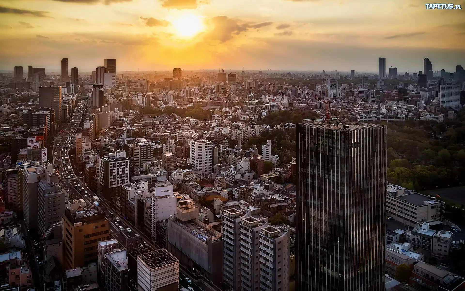 Japonia, Tokio, Miasto, Zachód Słońca