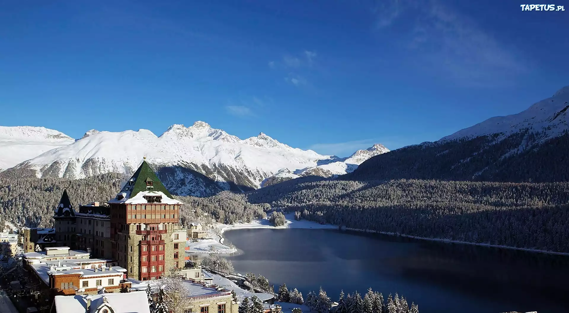 Góry, Lasy, Jezioro, Hotel, Badrutts Palace, St.Moritz