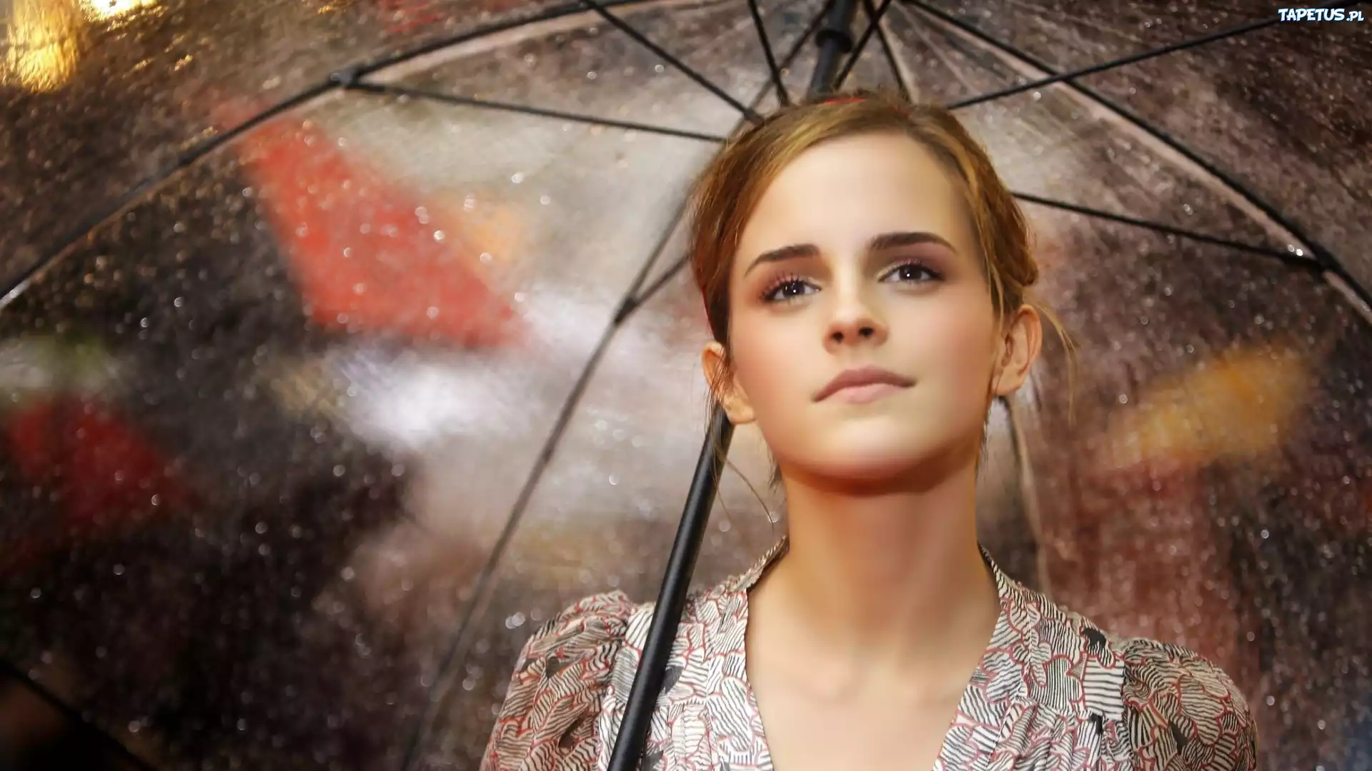 Emma, Watson, Parasolka, Deszcz