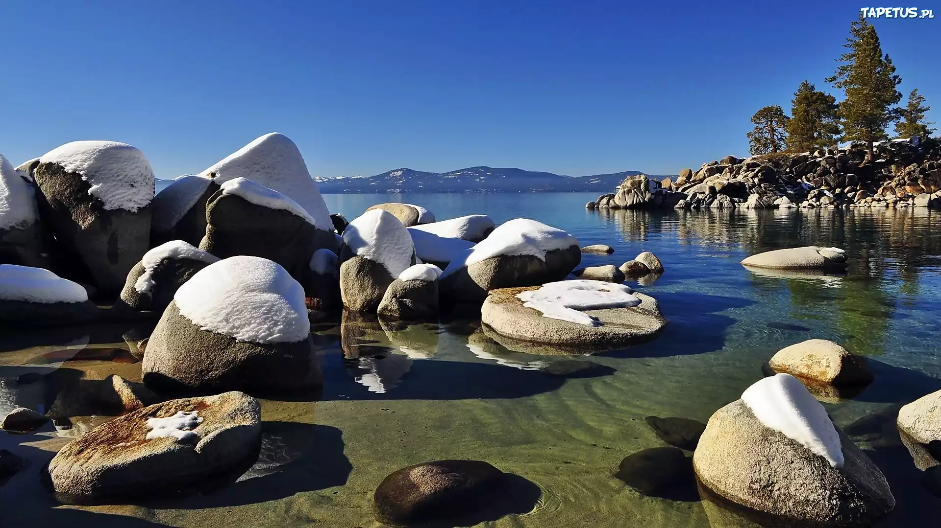 Nevada, Jezioro, Tahoe, Ośnieżone, Kamienie