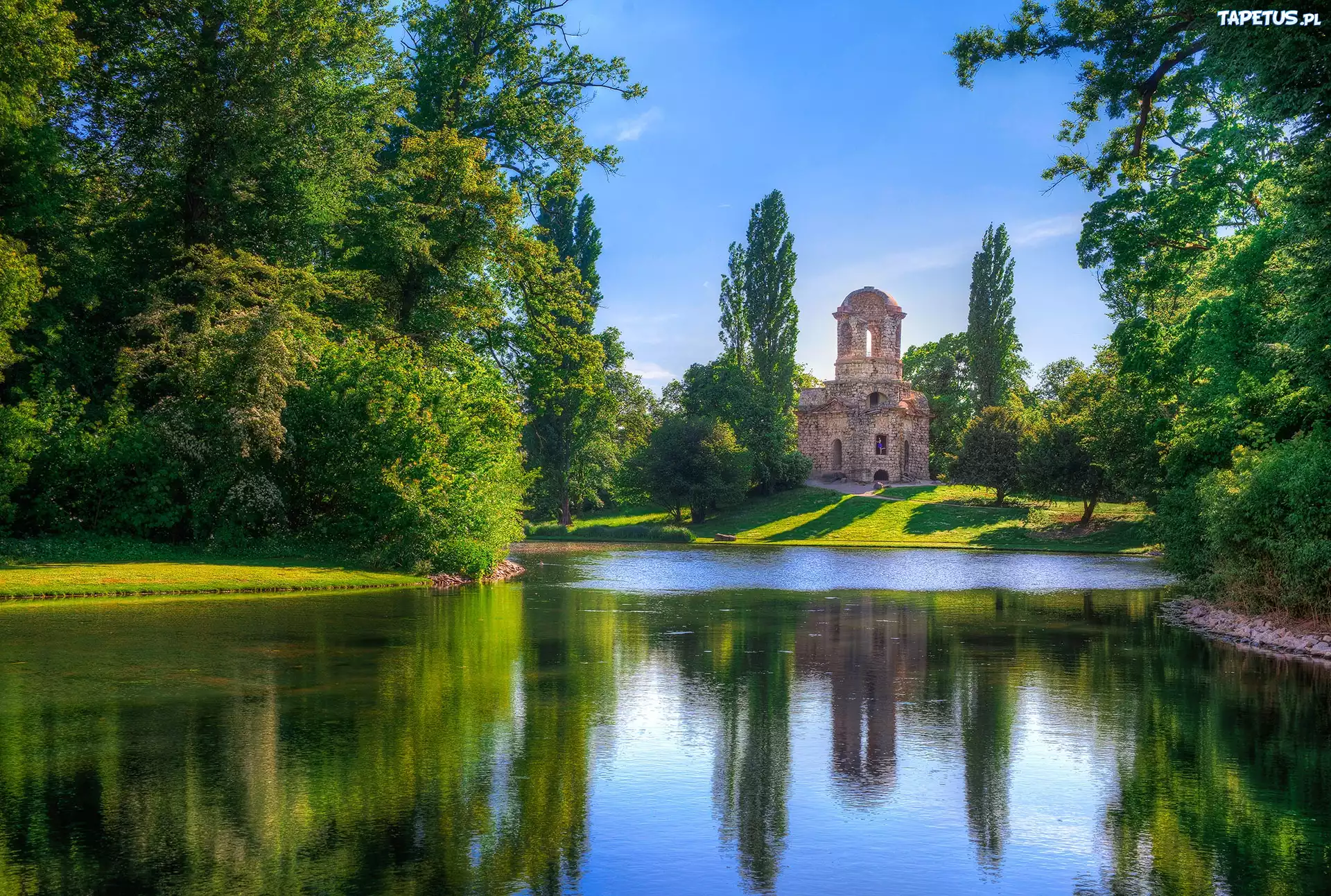 Park, Jezioro, Staw, Zamek, Drzewa