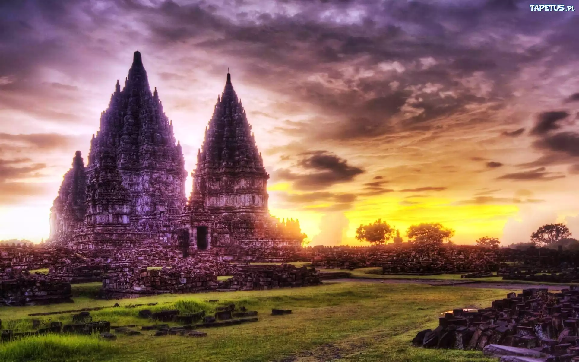 Świątynia, Prambanan, Dżungla, Chmury, Indonezja