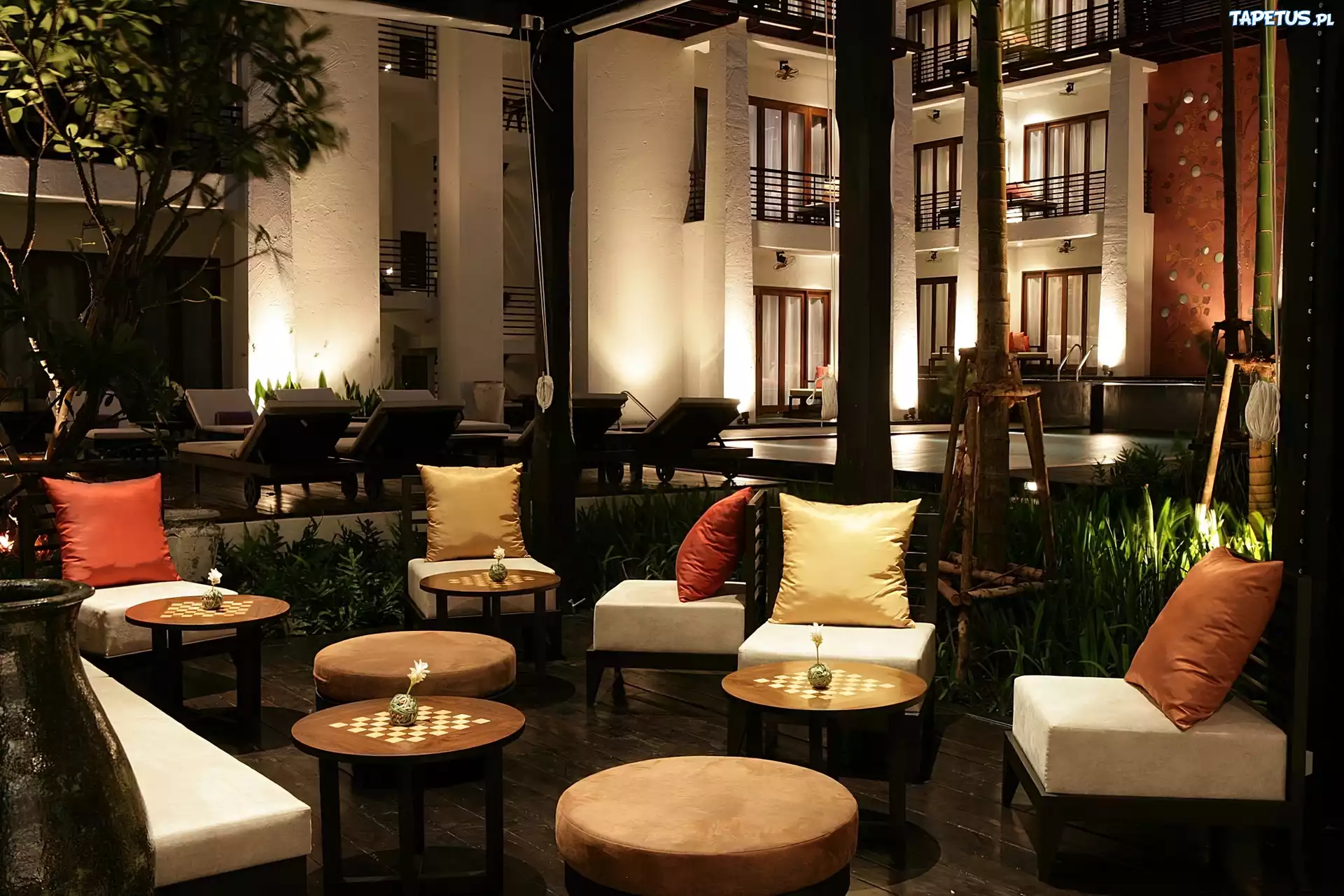 Hotel, Taras, Wieczór, Chaing Mai, Tajlandia