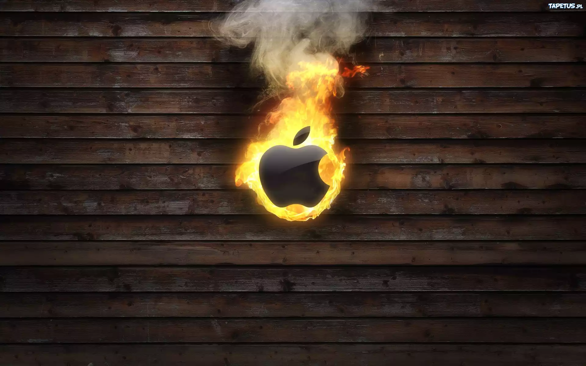 Apple, Logo, Płomienie, Deski