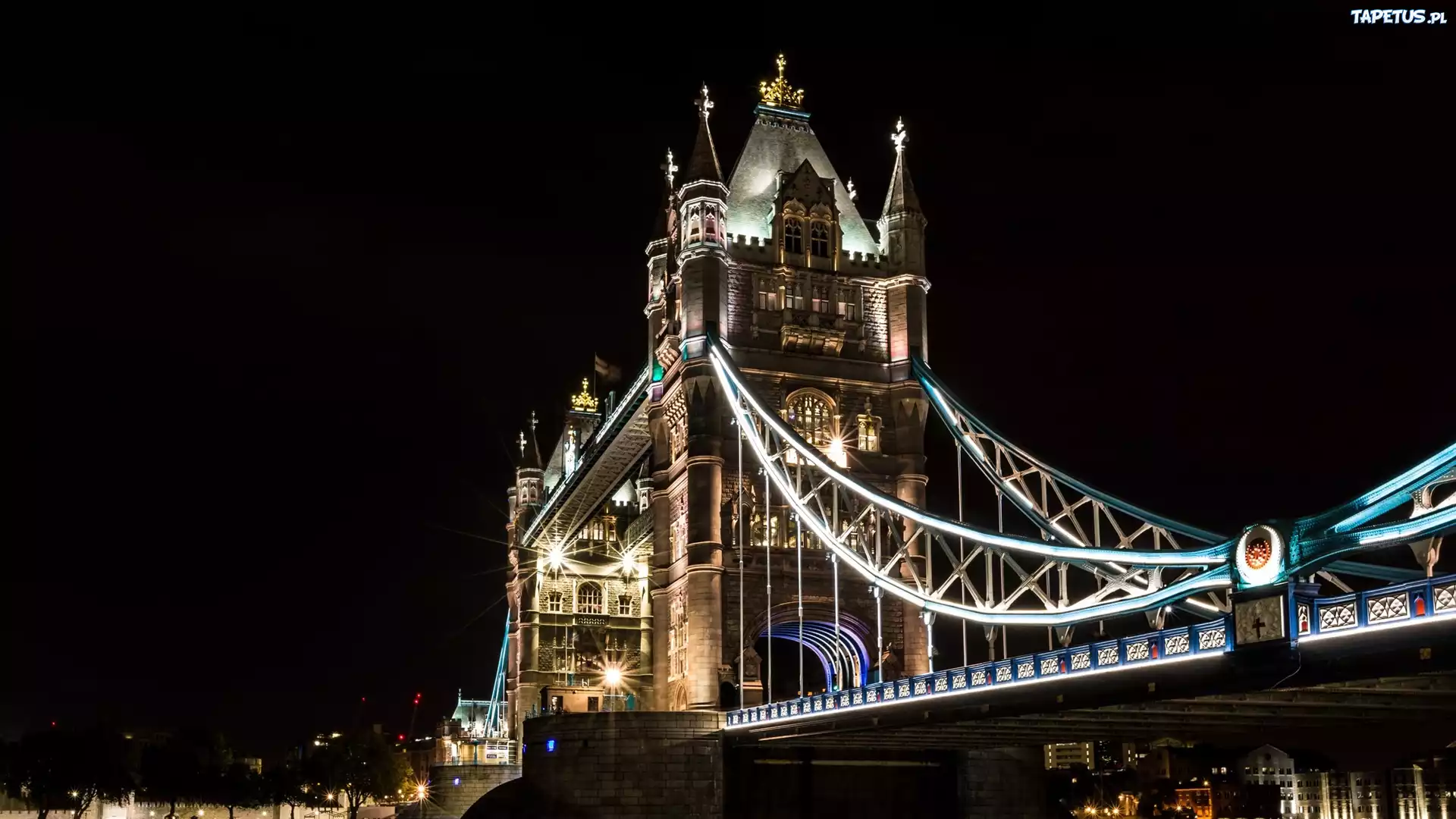 Tower Bridge, Miasto, Noc, Londyn, Anglia
