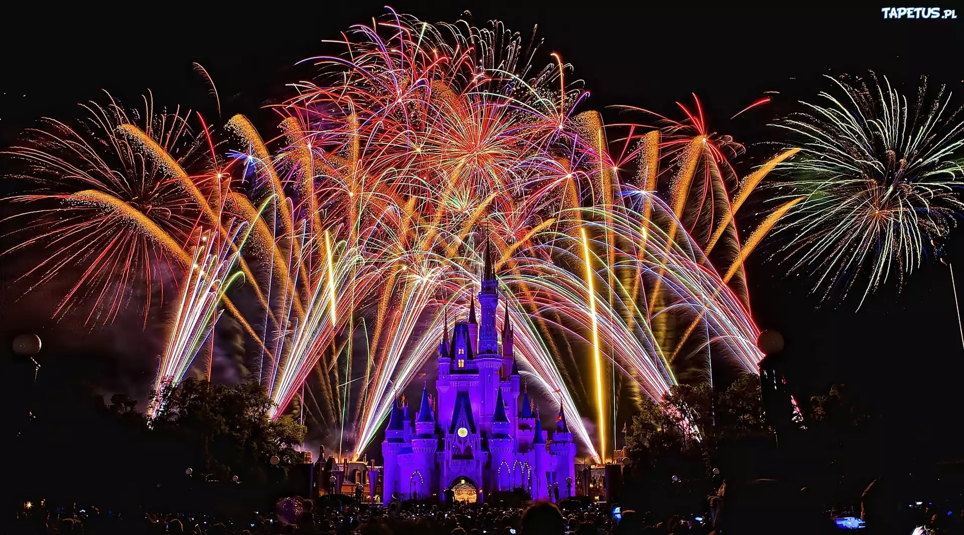 Disneyland, Fajerwerki, Paryż, Nocą