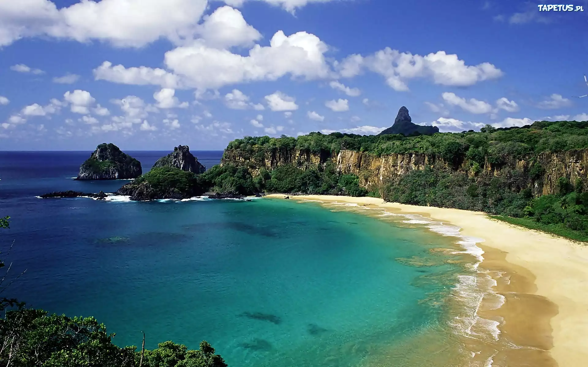 Morze, Plaża, Skały, Dżungla, Obłoki, Archipelag, Fernando de Noronha