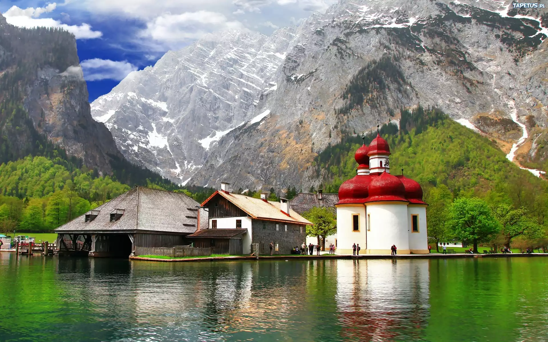 Góry, Jezioro, Koenigssee, Kościół, Św.Bartłomieja, Bawaria
