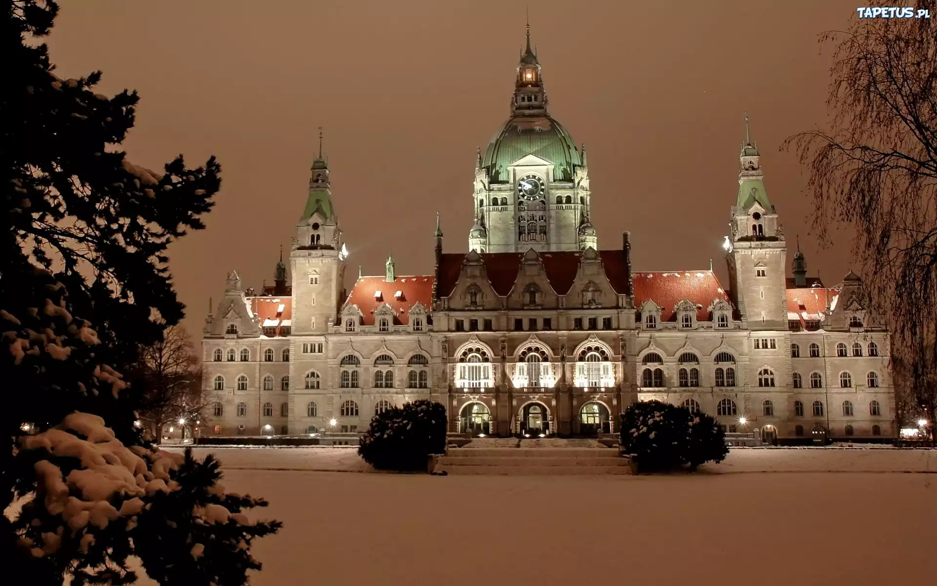 Nowy Ratusz, Hanower, Hannover, Niemcy, Zima, Noc