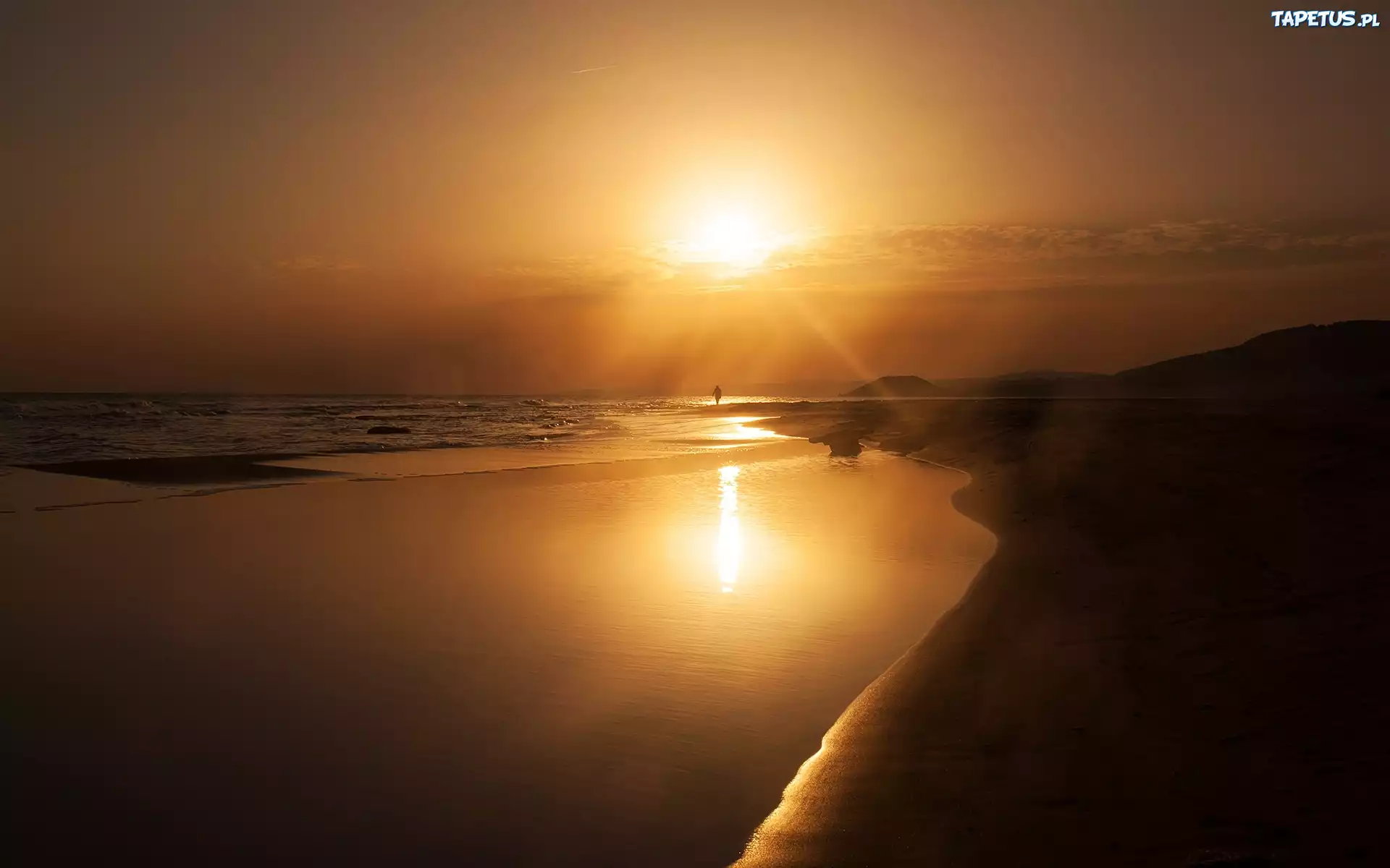 Plaża, Morze, Zachód, Słońca