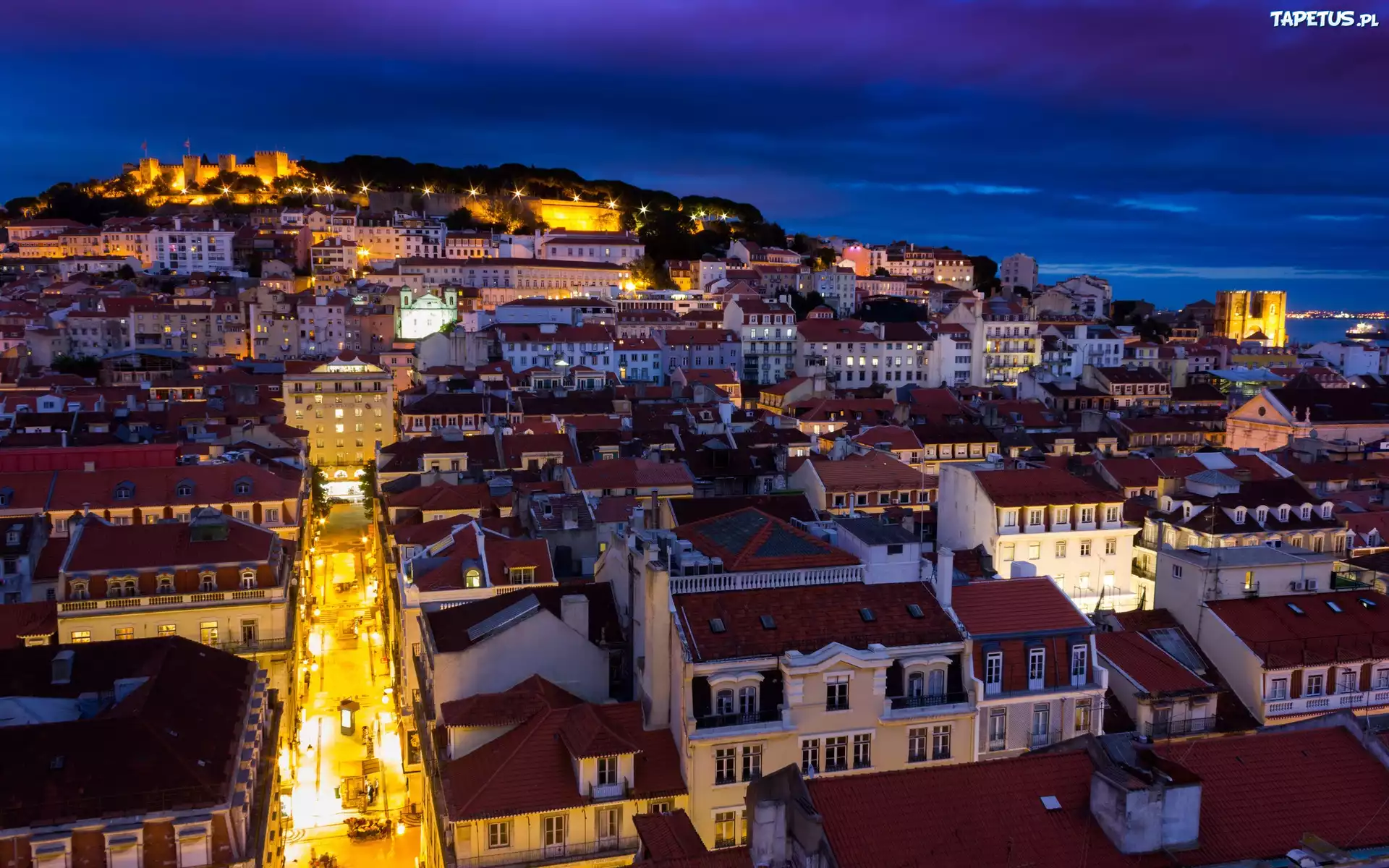Portugalia, Lizbona, Miasto, Noc