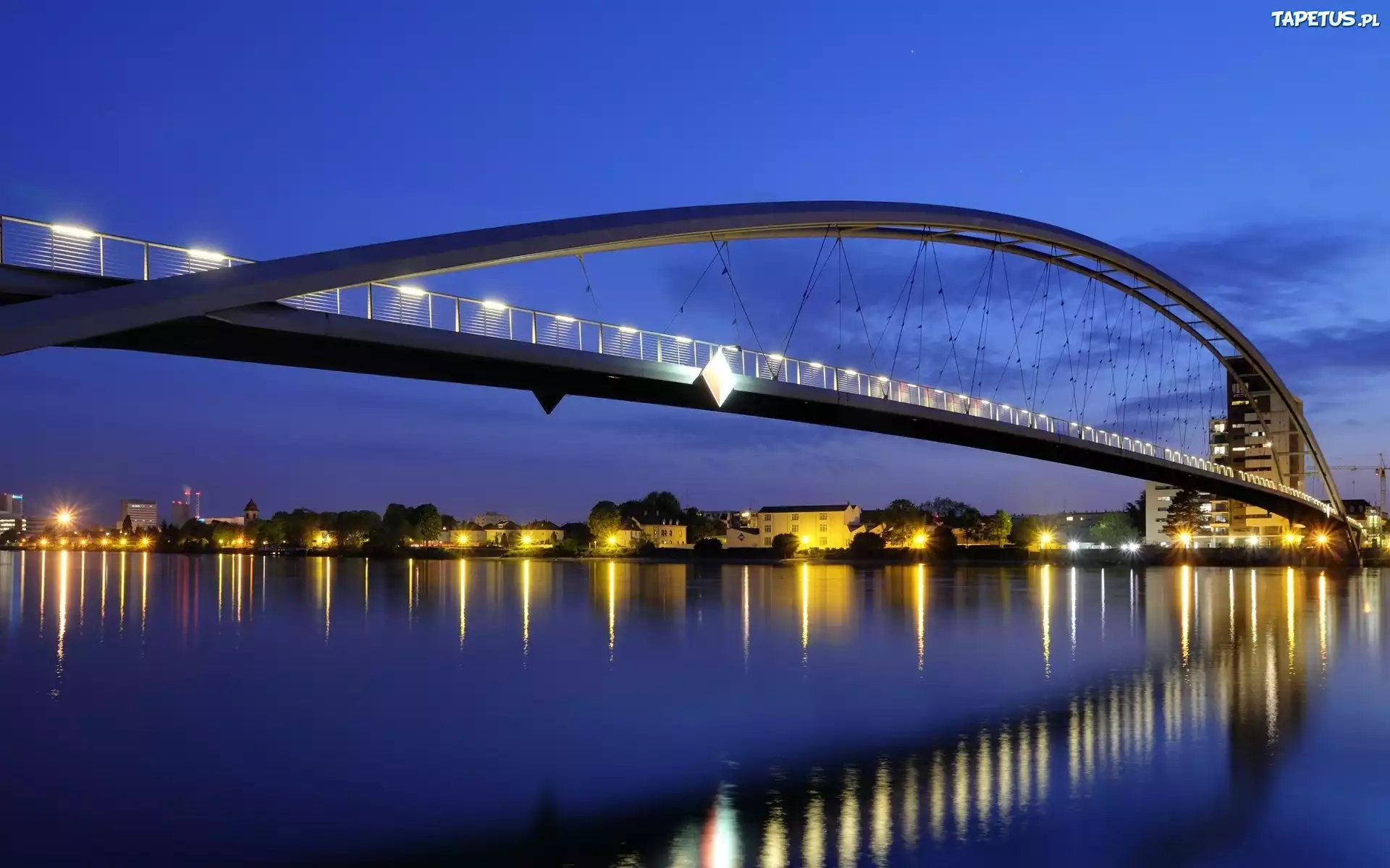 Oświetlony, Most, Morze, Miasto Nocą