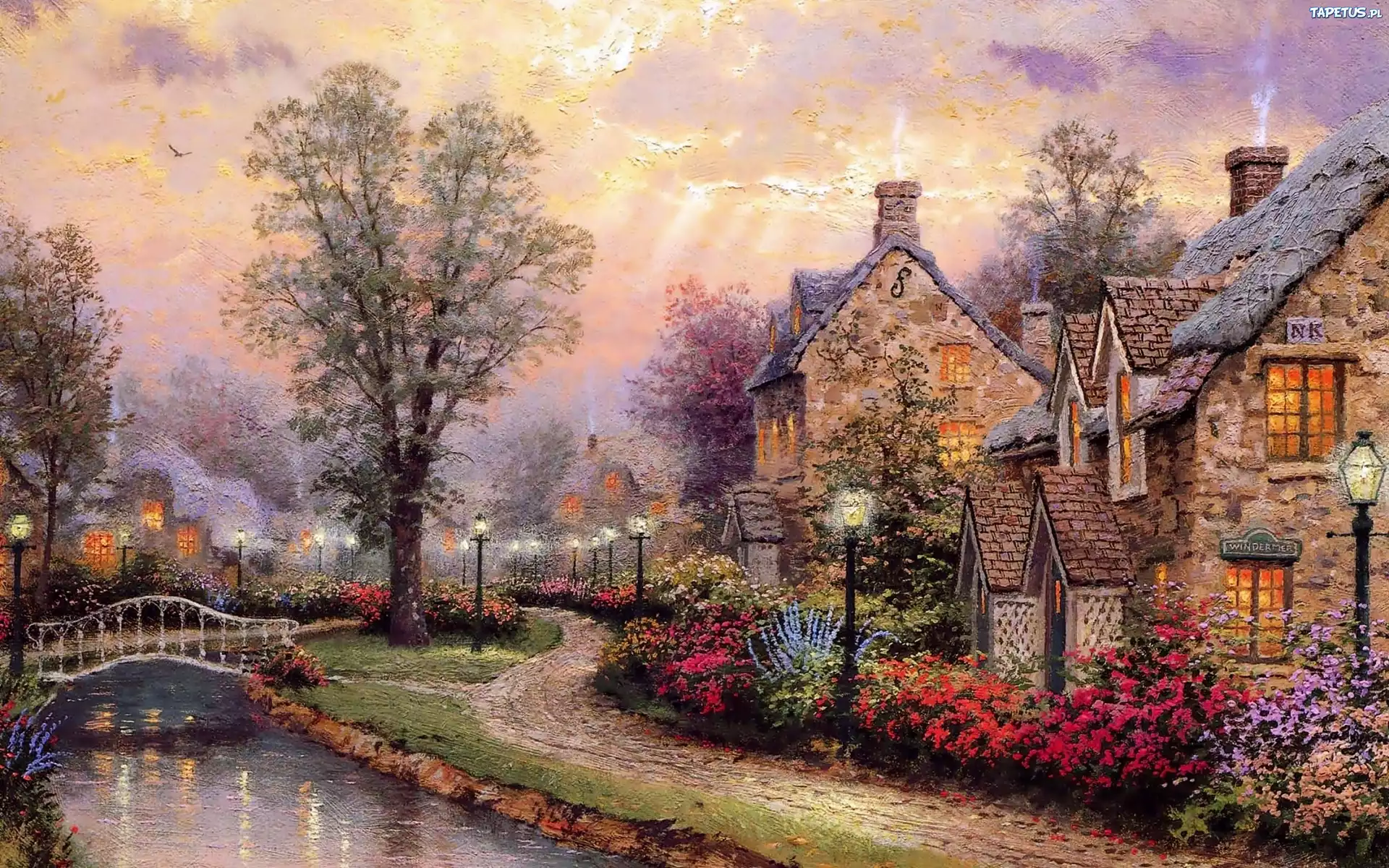 Thomas, Kinkade, Miasteczko, Obraz