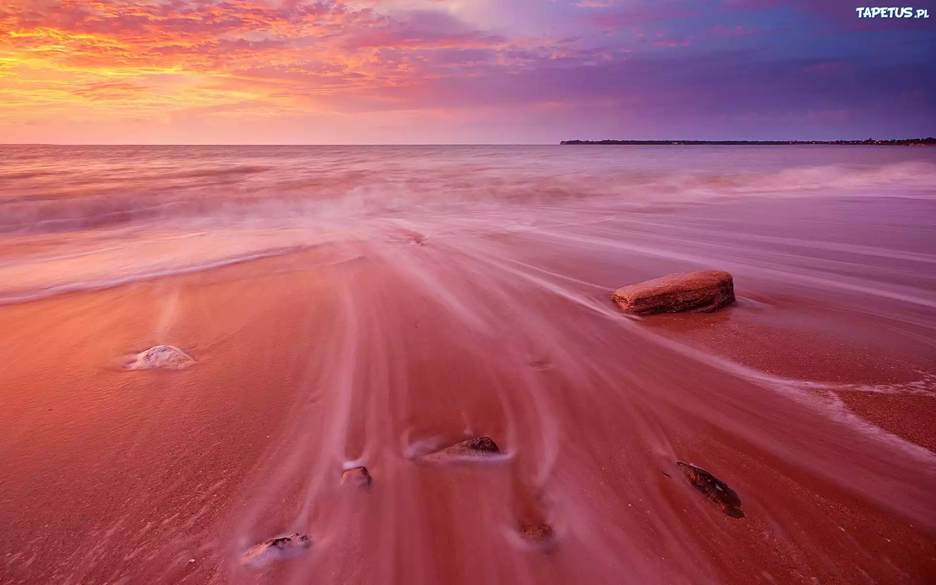 Morze, Plaża, Lato, Zachód słońca
