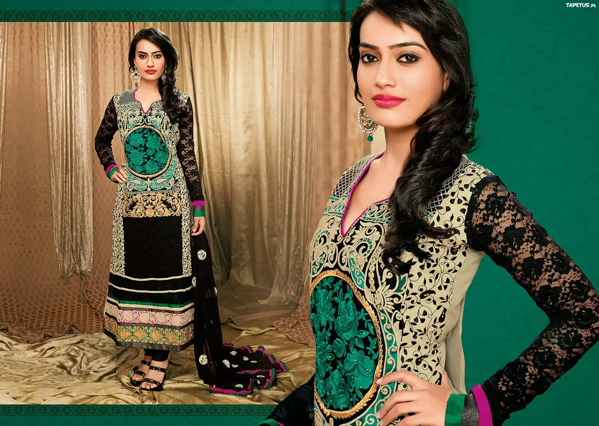 Kobieta, Strój, Salwar, Kameez, Makijaż, Biżuteria