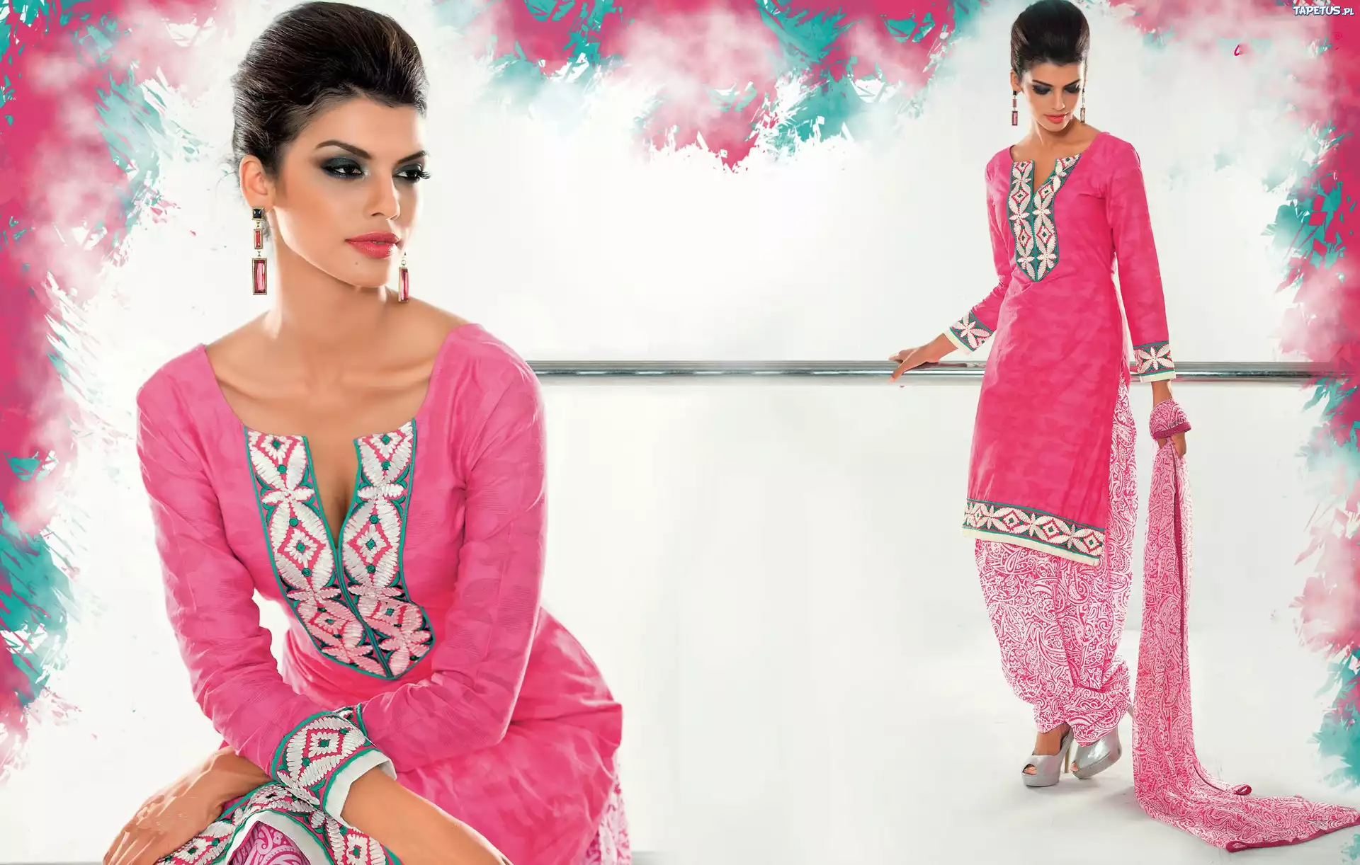 Kobieta, Strój, Salwar, Kameez, Makijaż, Biżuteria