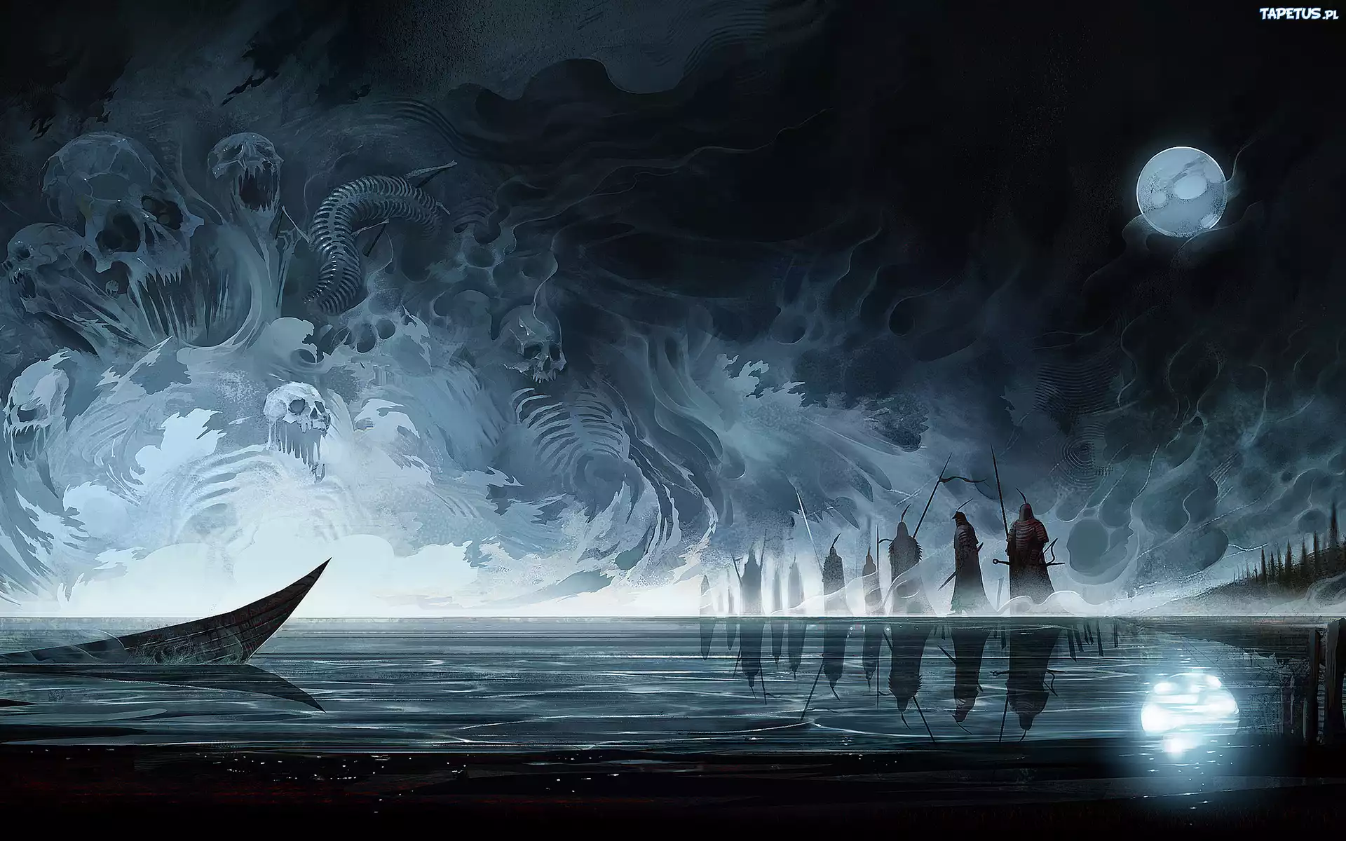 Fantasy, Mroczne, Morze, Księżyc, Postacie, Upiory