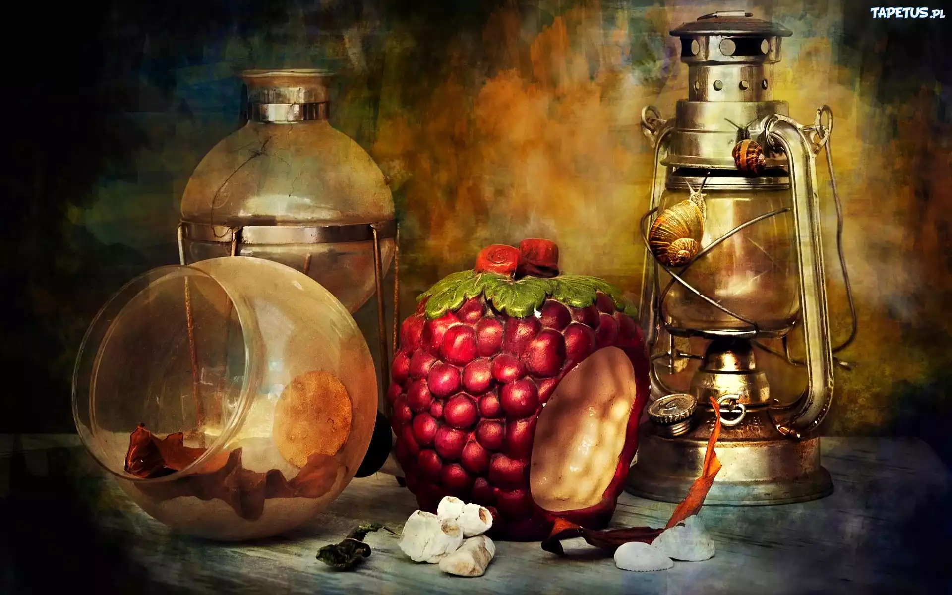 Kompozycja, Lampy, Ślimak, Starocie, Antyki