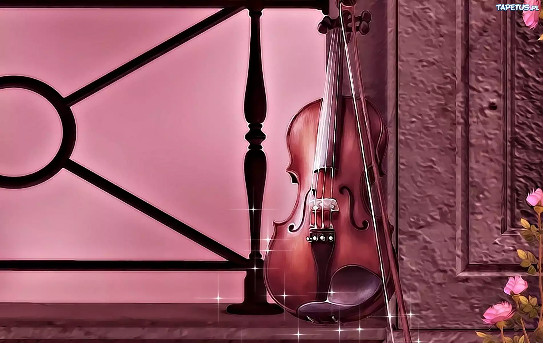 Instrument, Skrzypce, Murek, Kwiaty, Reprodukcja