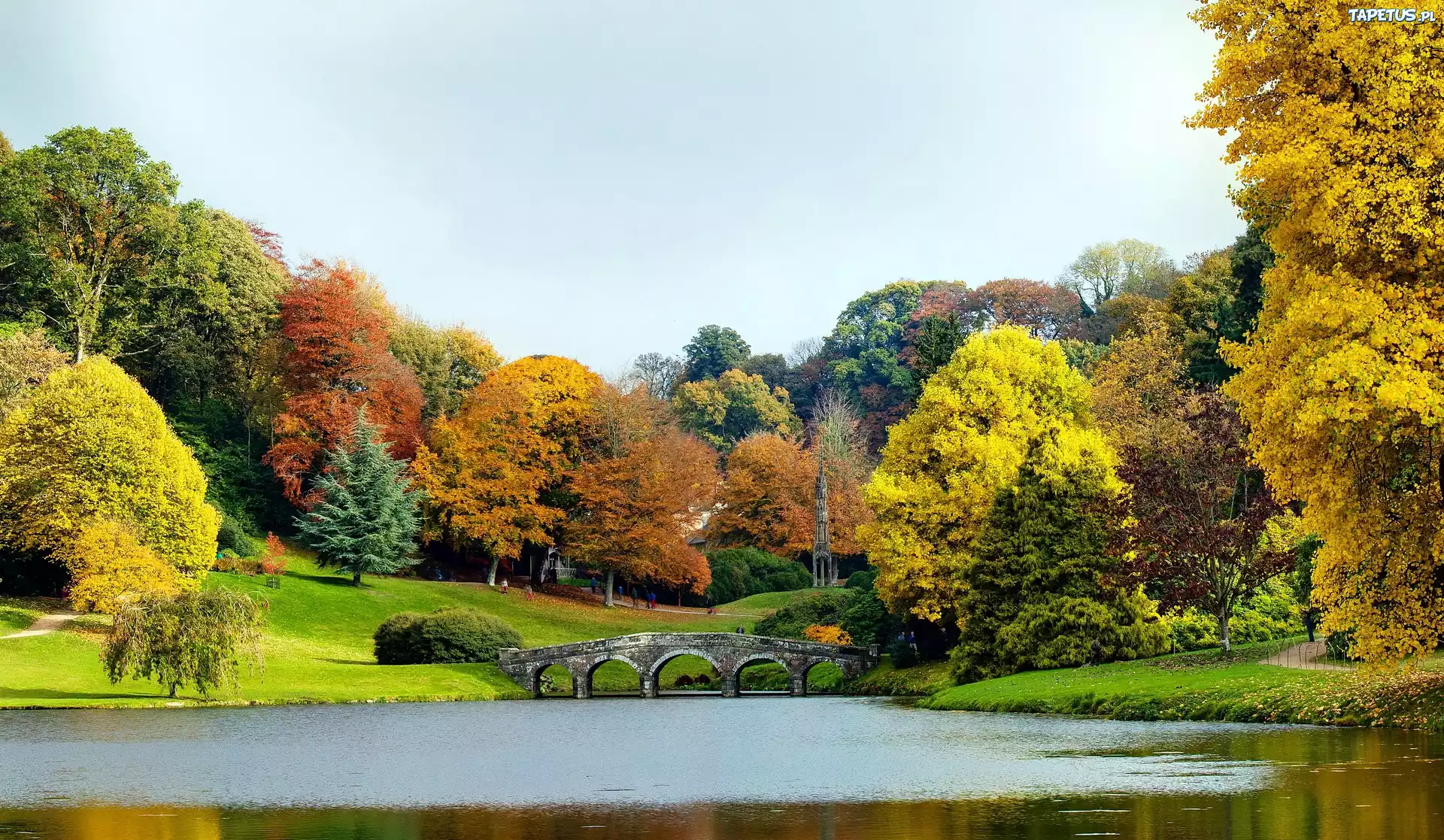 Park, Staw, Kamienny, Most, Jesień, W Rezydencji, Stourhead