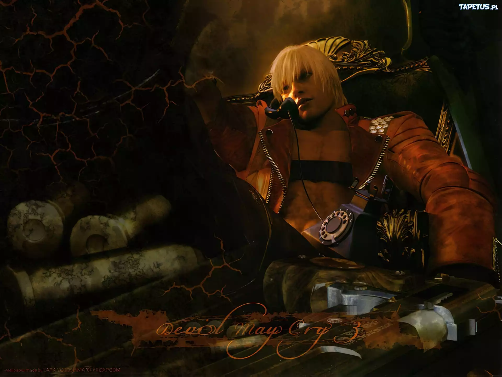 Devil May Cry, postać mężczyzna, fotel, broń