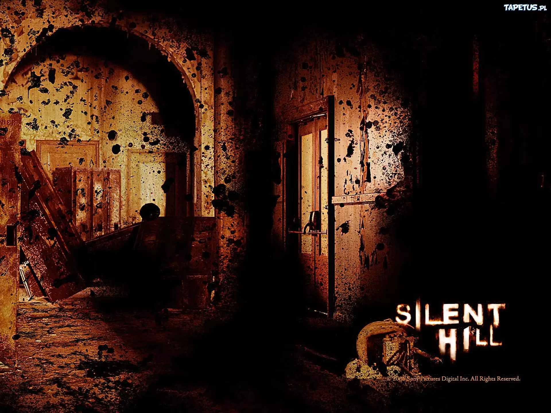 Silent Hill, dom, drzwi, plamy