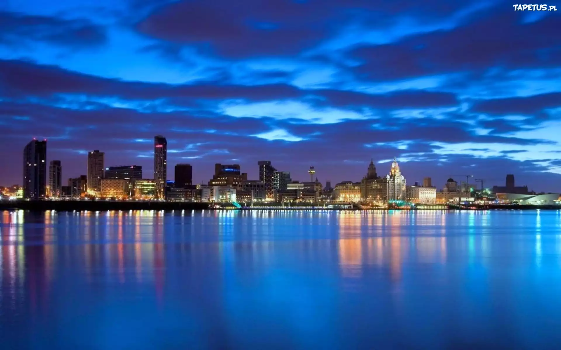 Drapacze chmur, Rzeka, Oświetlenie, Liverpool