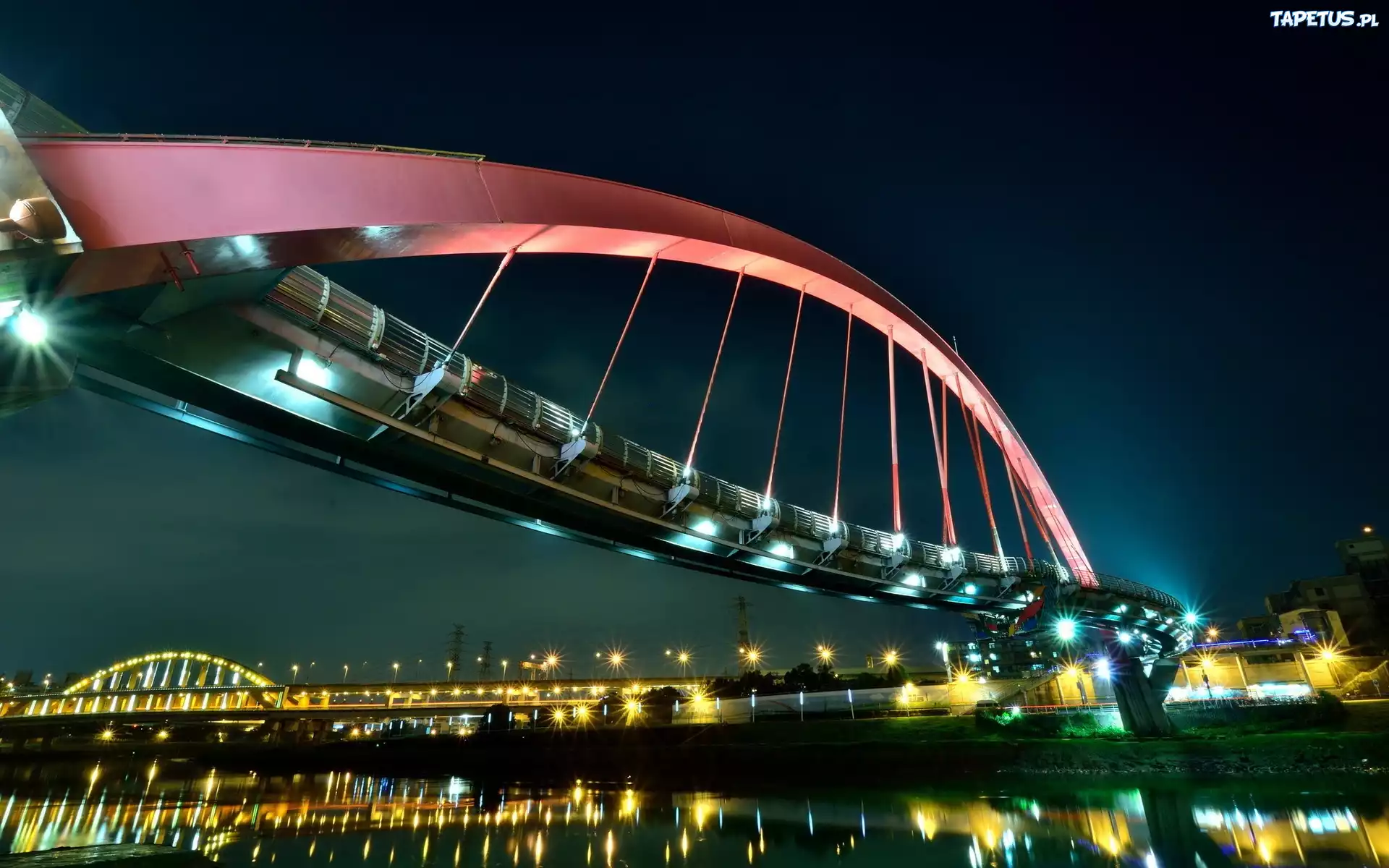 Tajwan, Taipei, Most, Miasto, Noc