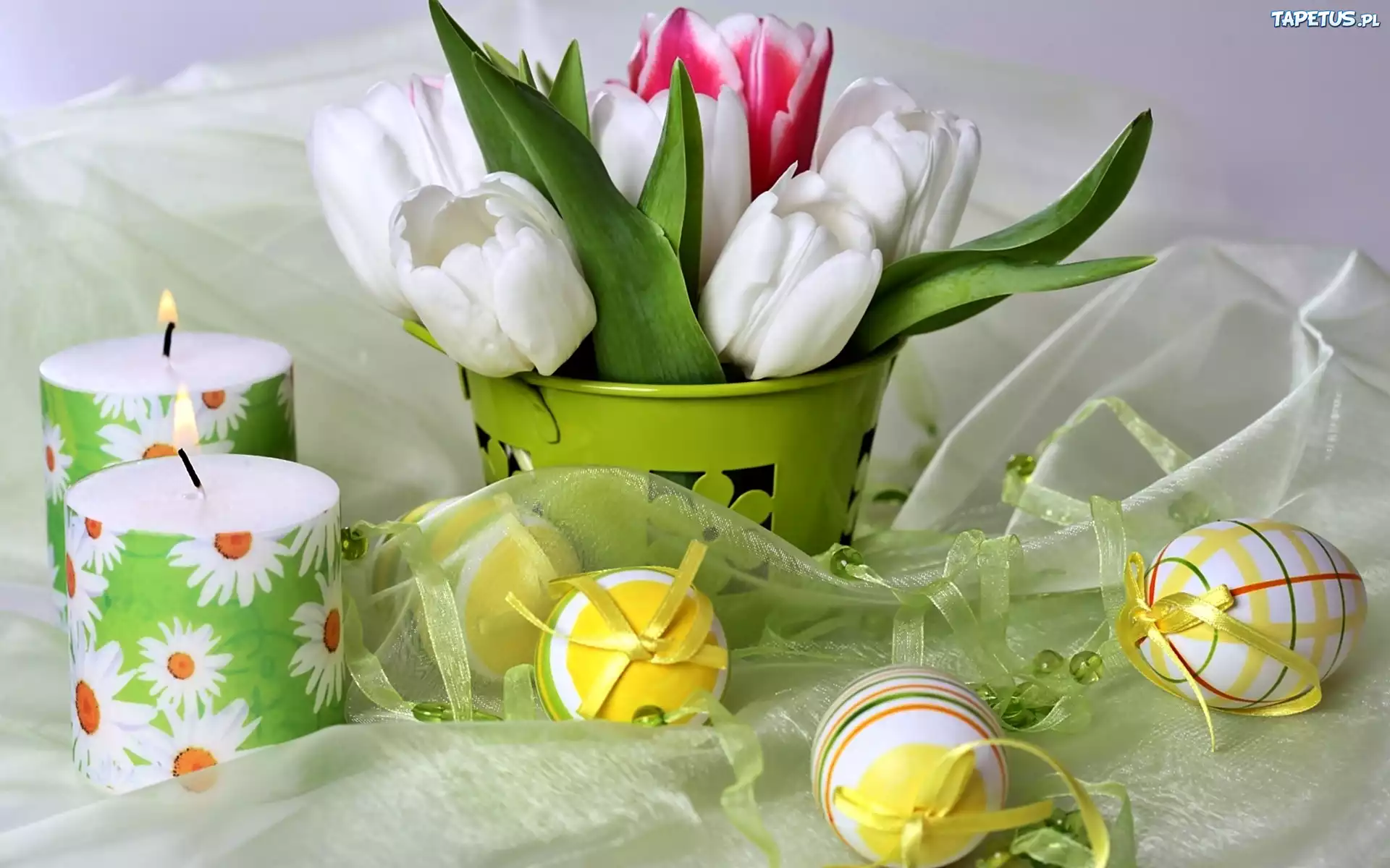 Bukiet, Tulipanów, Pisanki, Świece