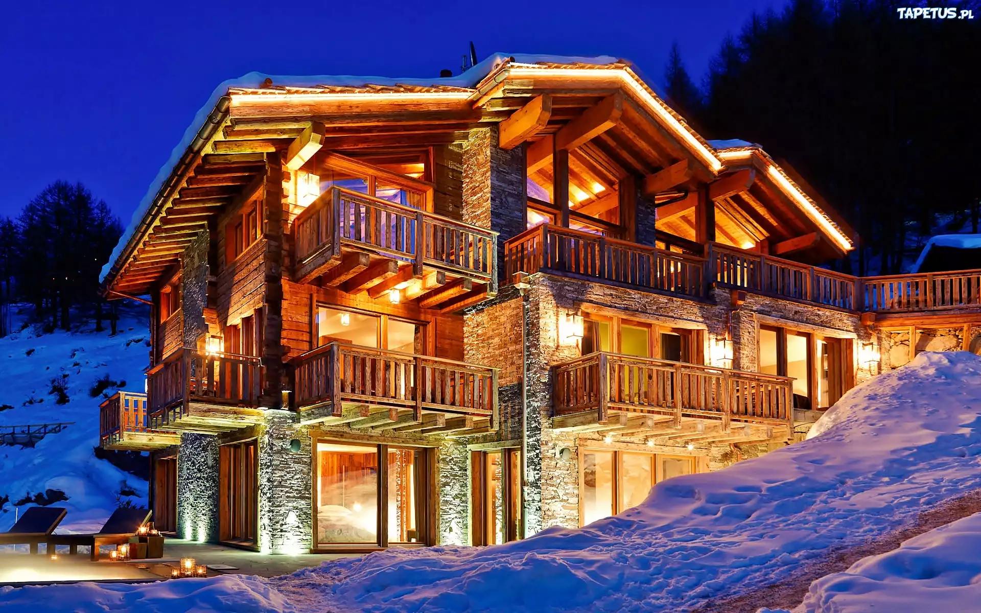 Luksusowy, Dom, W Zermatt, Noc, Zima