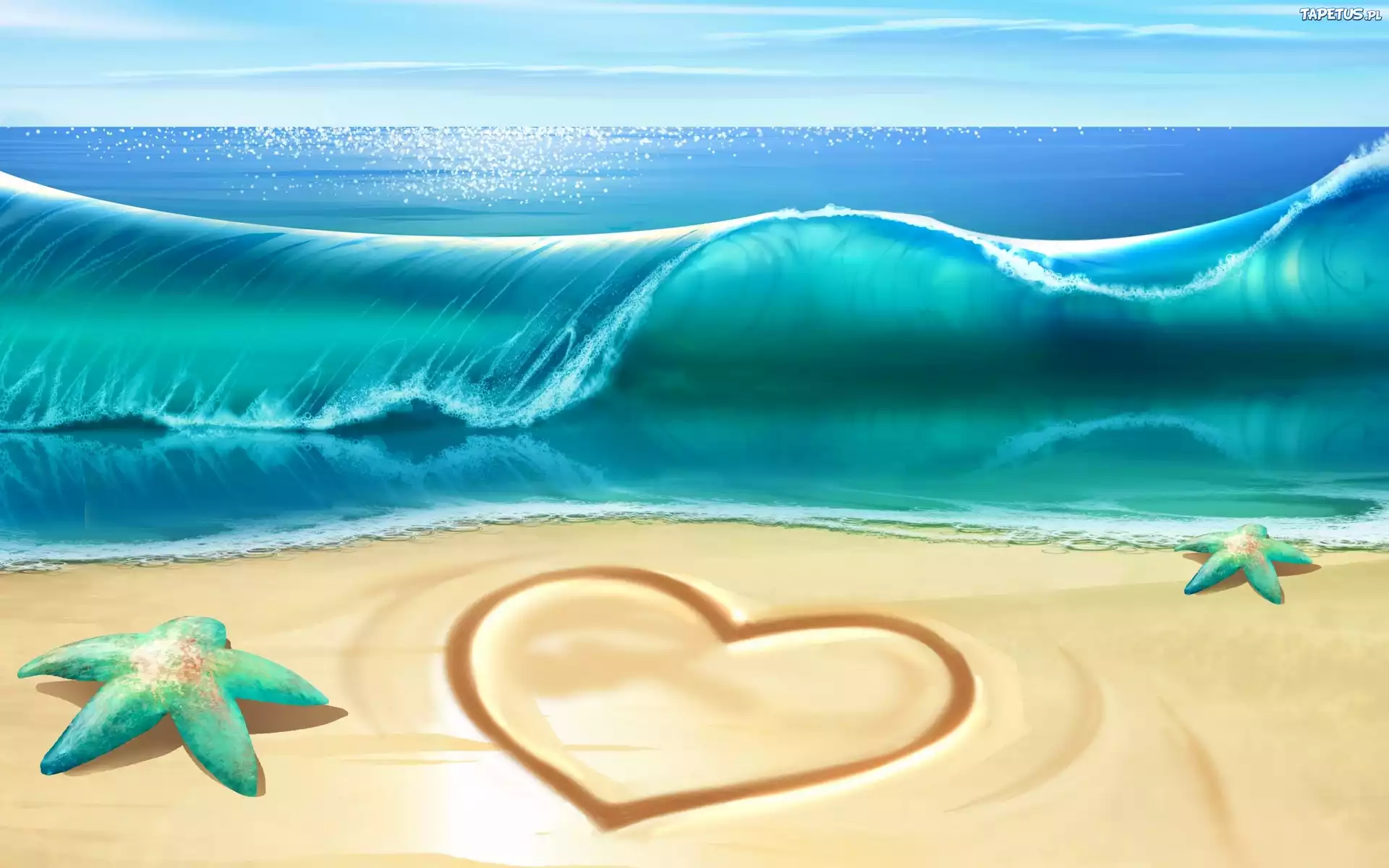 Grafika, Morze, Plaża, Serce