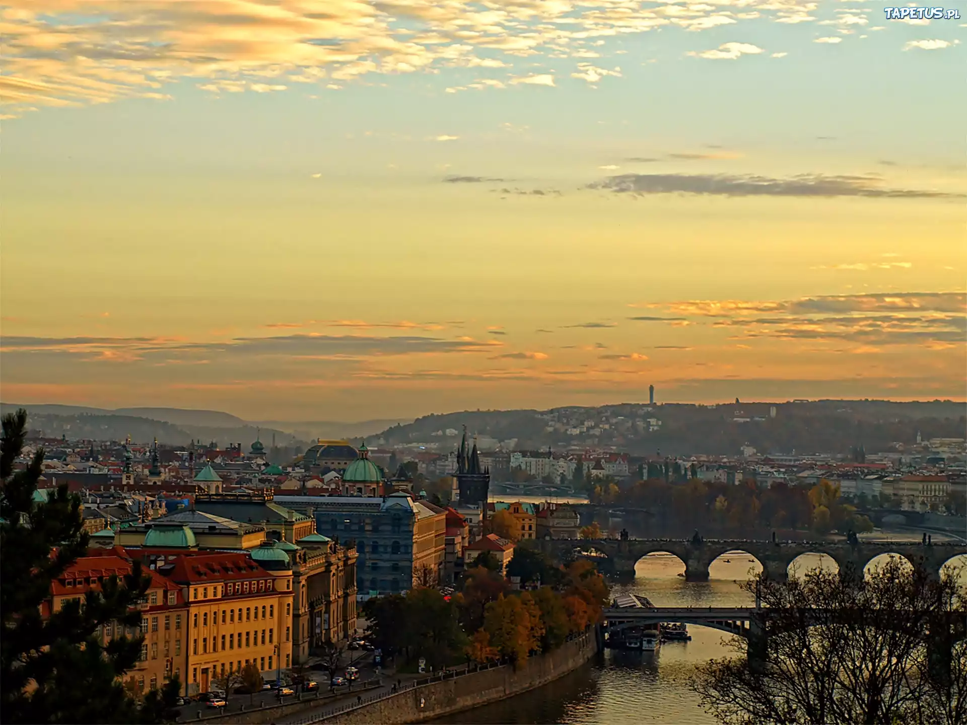 Rzeka, Most, Niebo, Panorama, Miasta