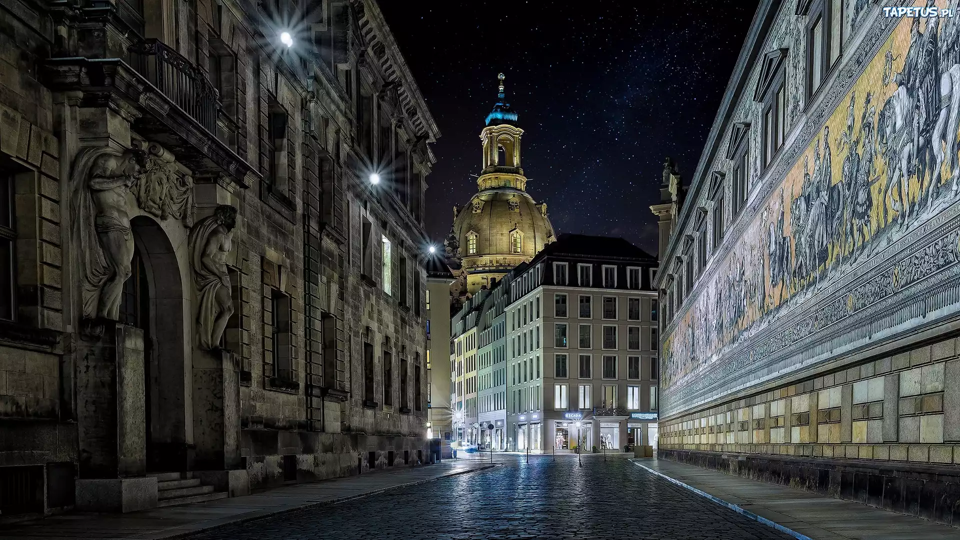 Drezno, Niemcy, Noc, Ulica Augustusstrasse