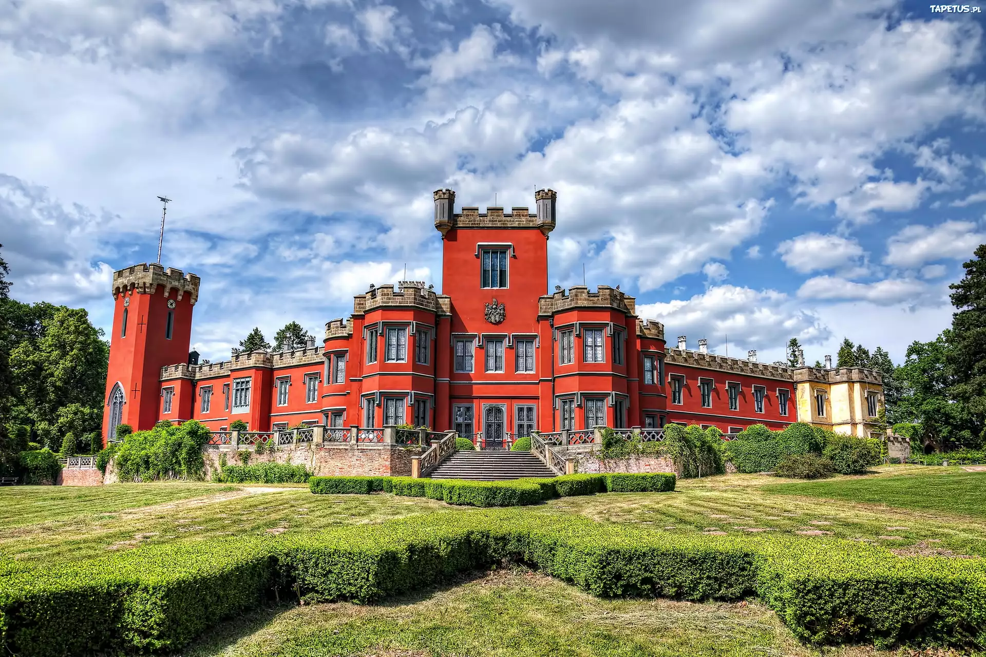 Zamek, Hradek, Nechanice, Park, Obłoki