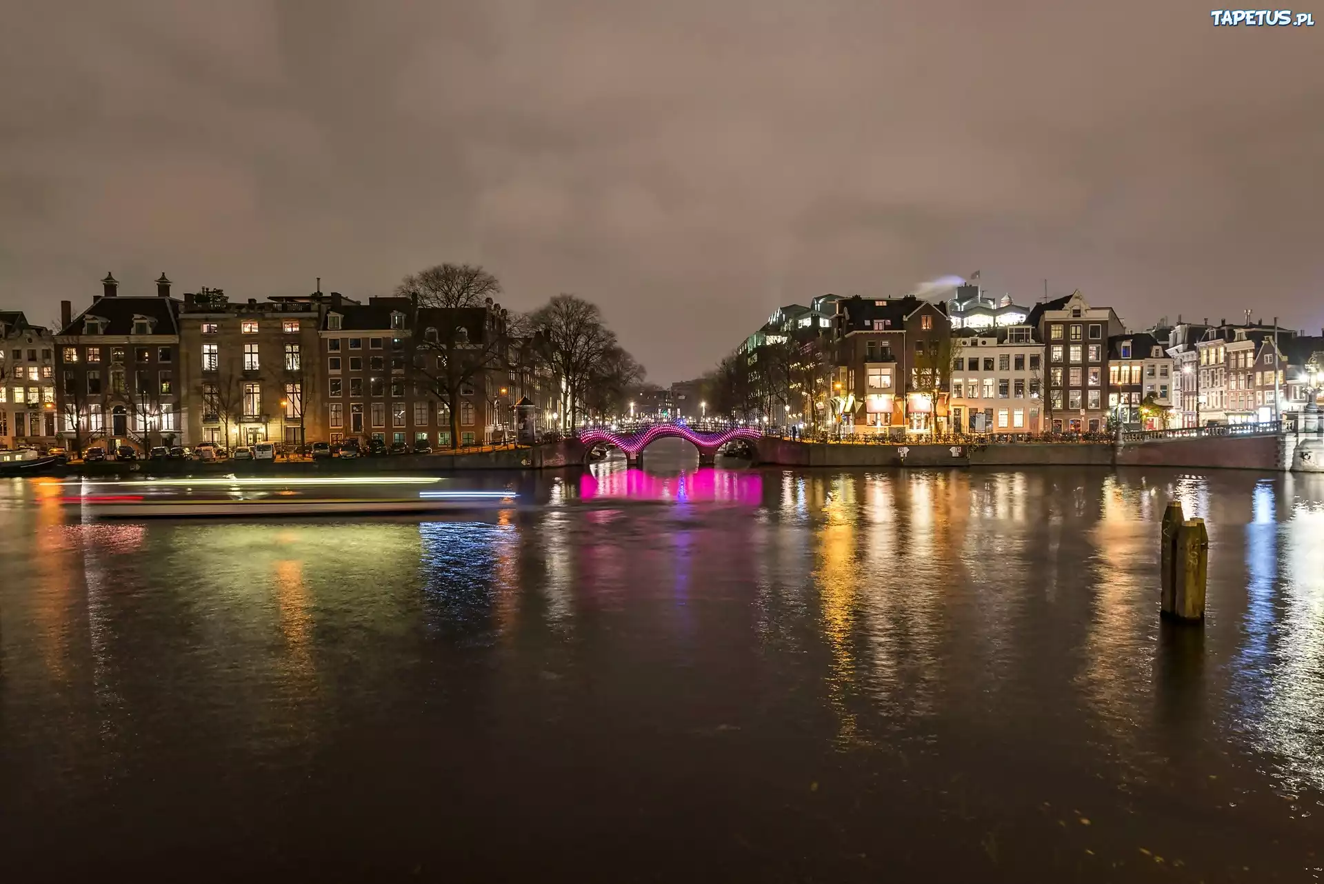 Amsterdam, Miasto, Nocą, Most