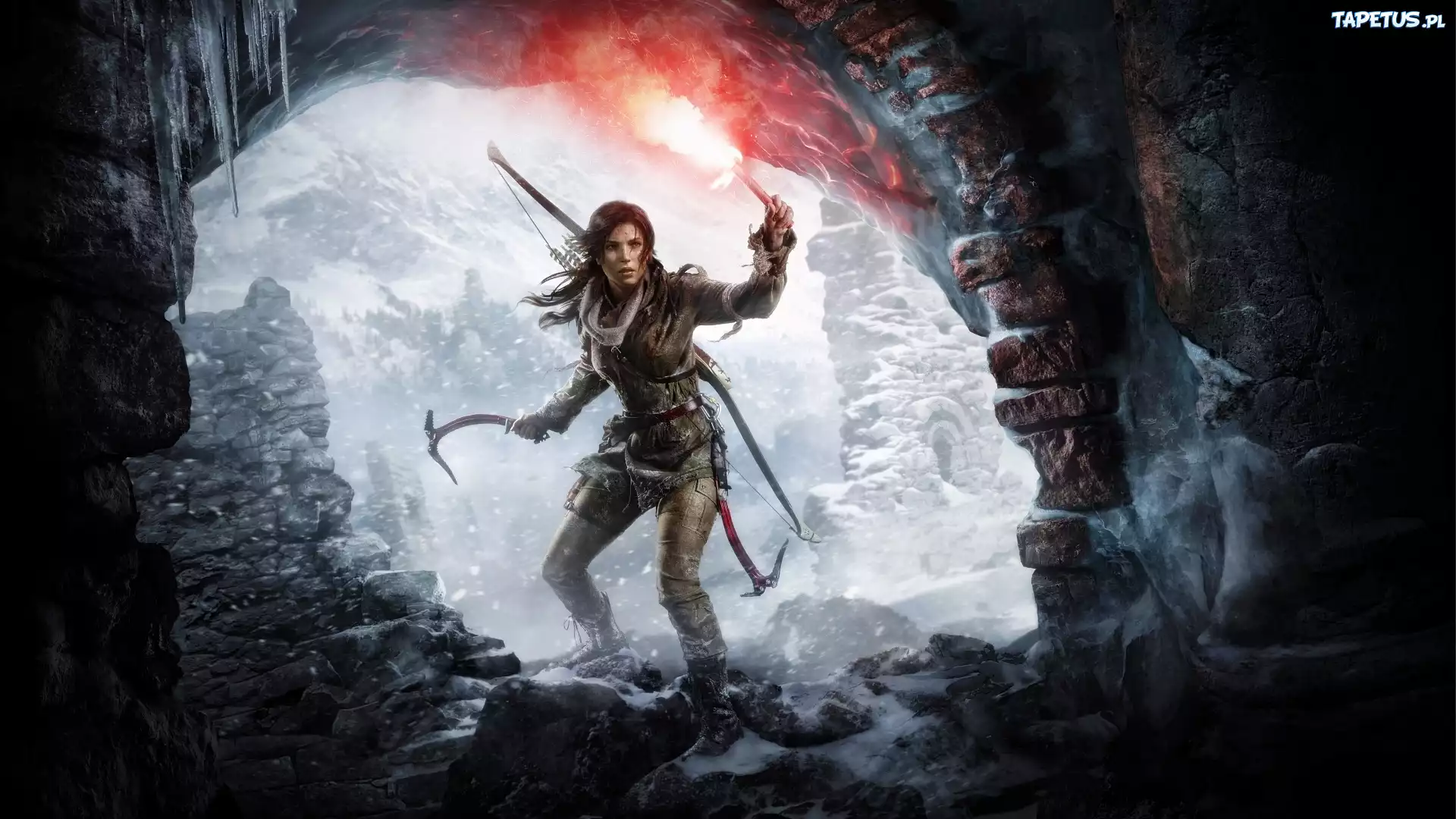 Zima, Góry, Jaskinia, Kobieta, Wojowniczka, Tomb Raider
