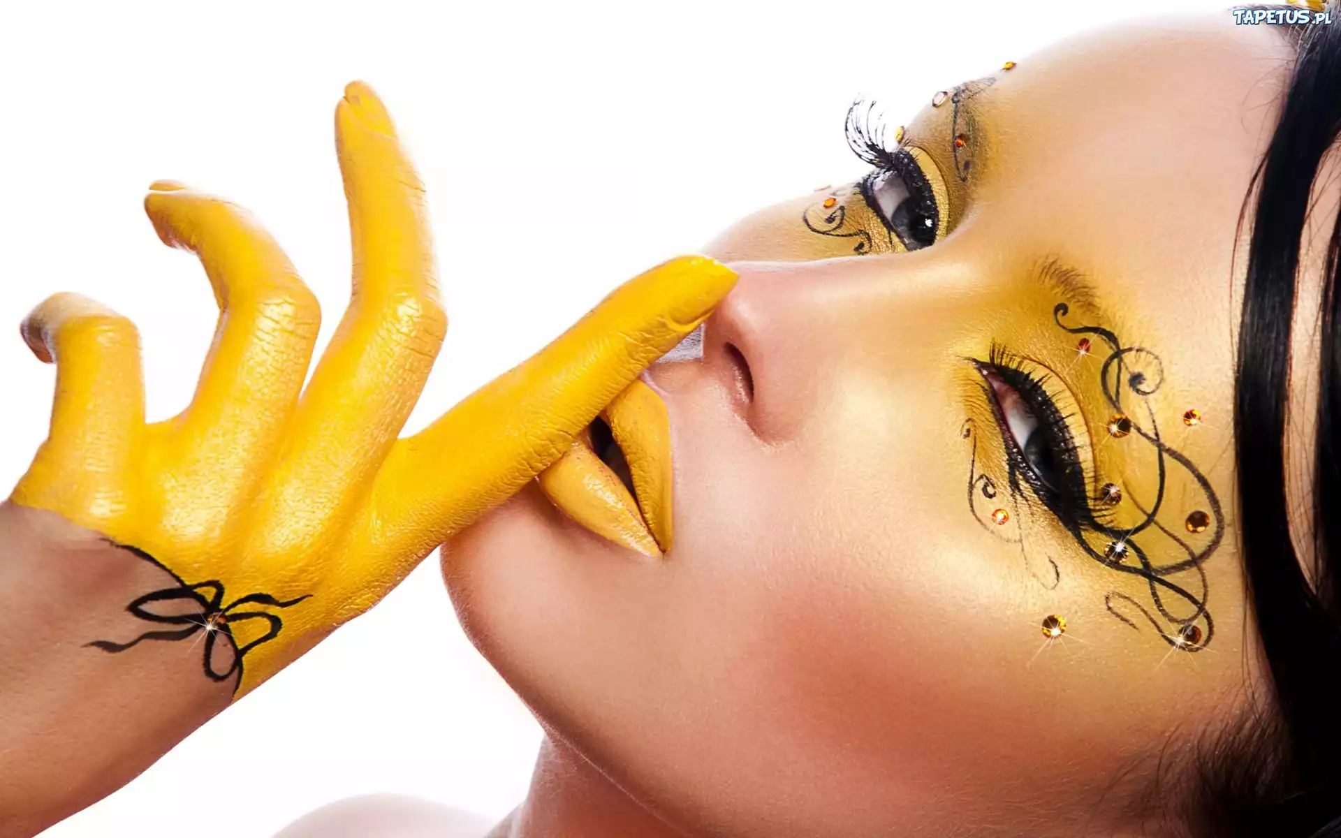 Kobieta, Żółty, Fantazyjny, Makijaż, Bodypainting