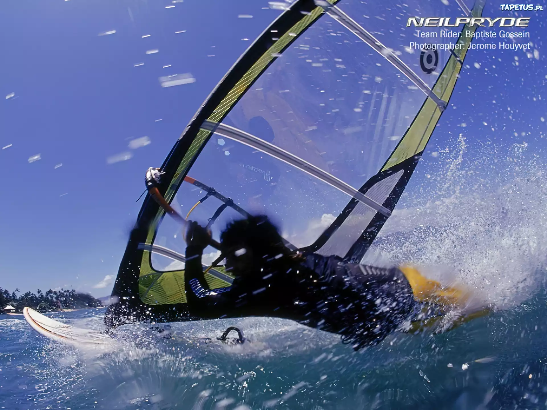 Windsurfing, deska, żagiel, morze, fala