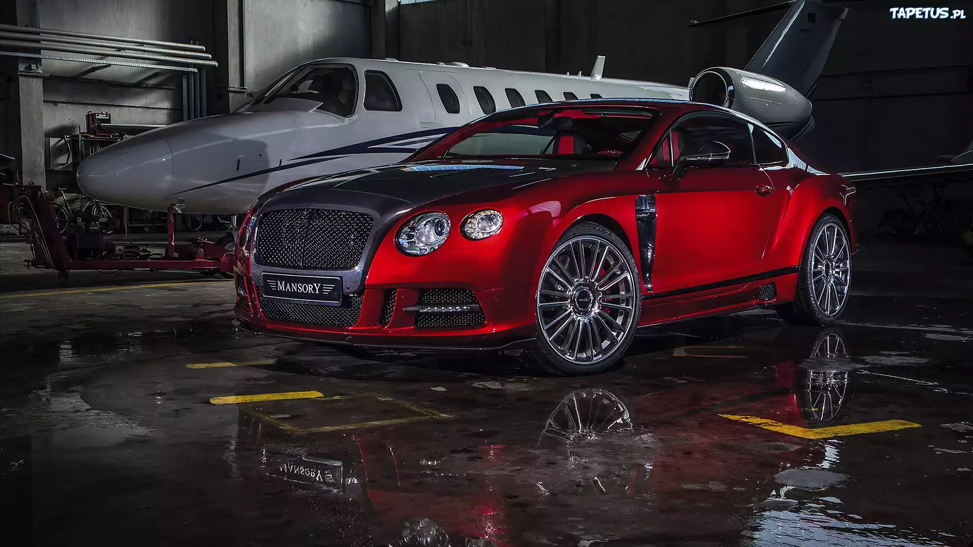 Czerwony, Bentley, Continental, Samolot, Hangar