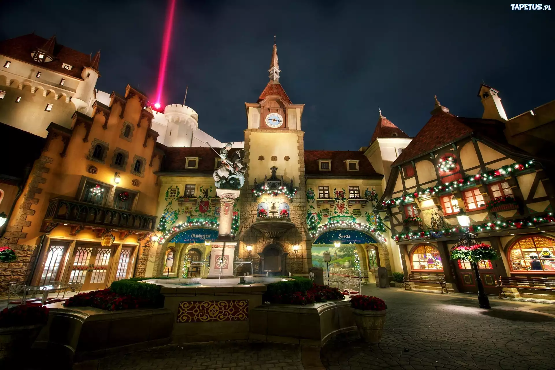 Miasto, Noc, Kamienice, Disneyland, Kalifornia, USA