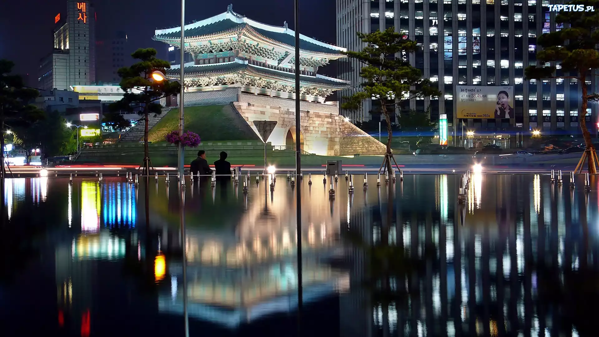 Seul, Nocą, Sungnyemun, Zabytkowa, Brama, Z XIV, Wieku